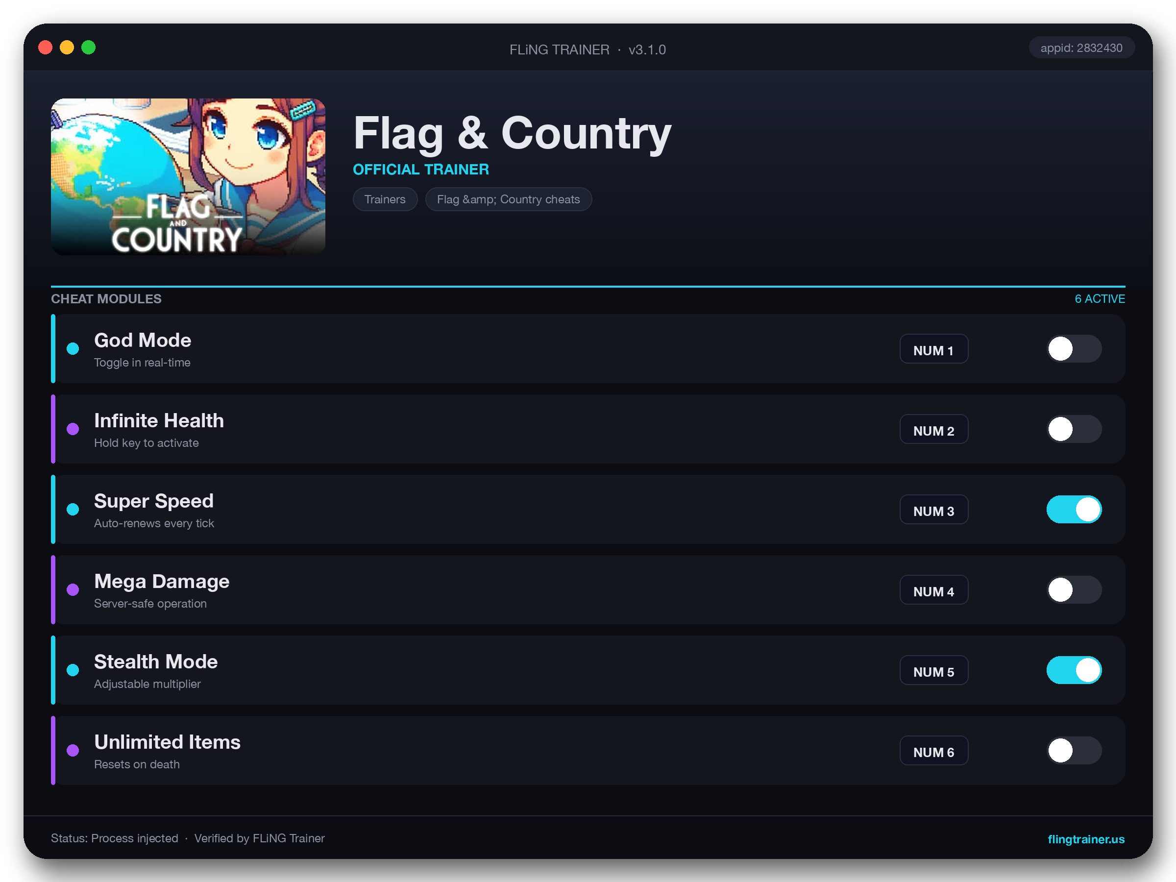 Flag & Country Trainer interface