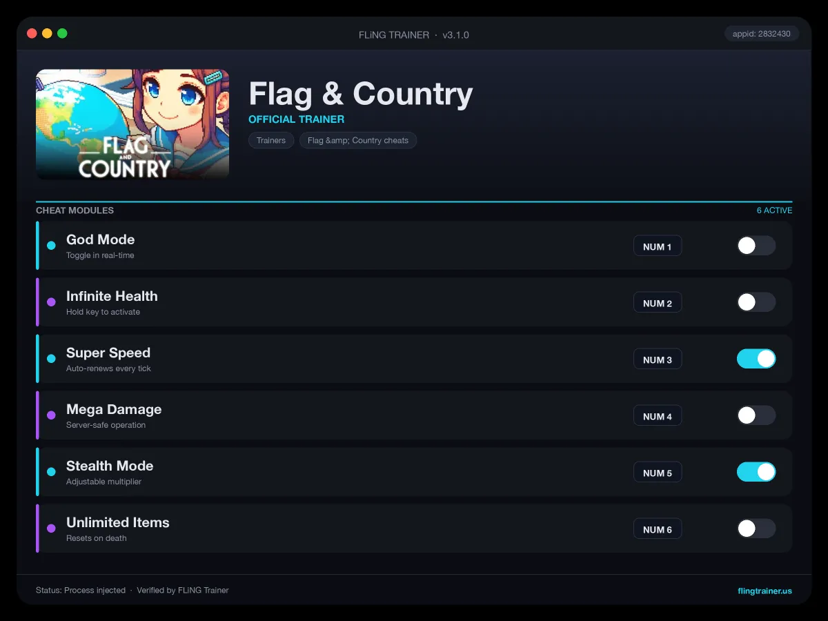 Flag & Country Trainer interface
