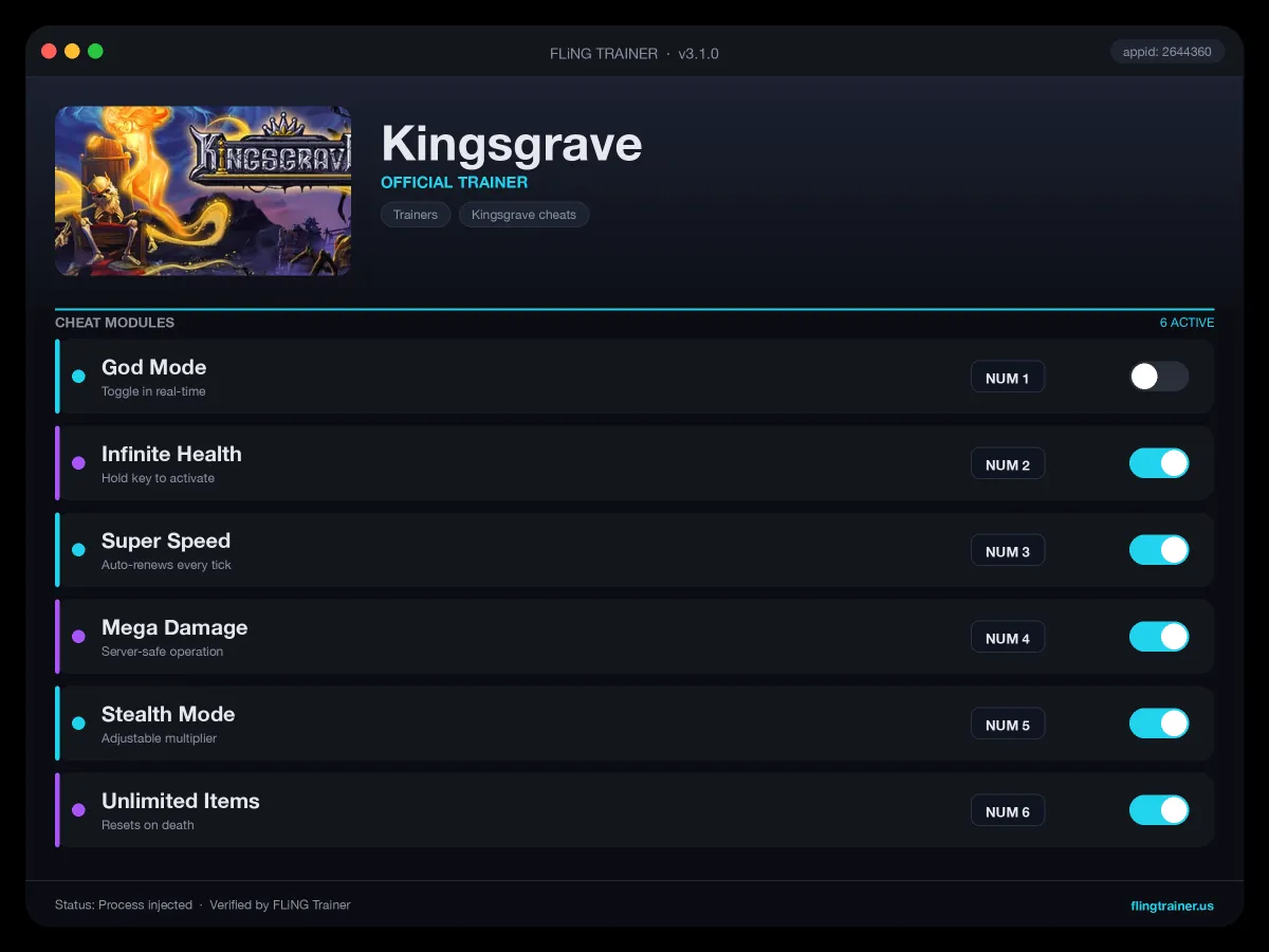 Kingsgrave Trainer interface