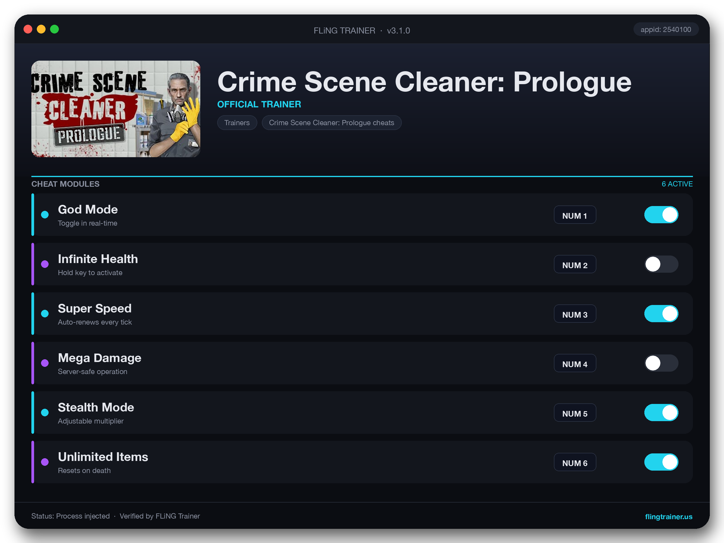 Crime Scene Cleaner: Prologue Trainer interface