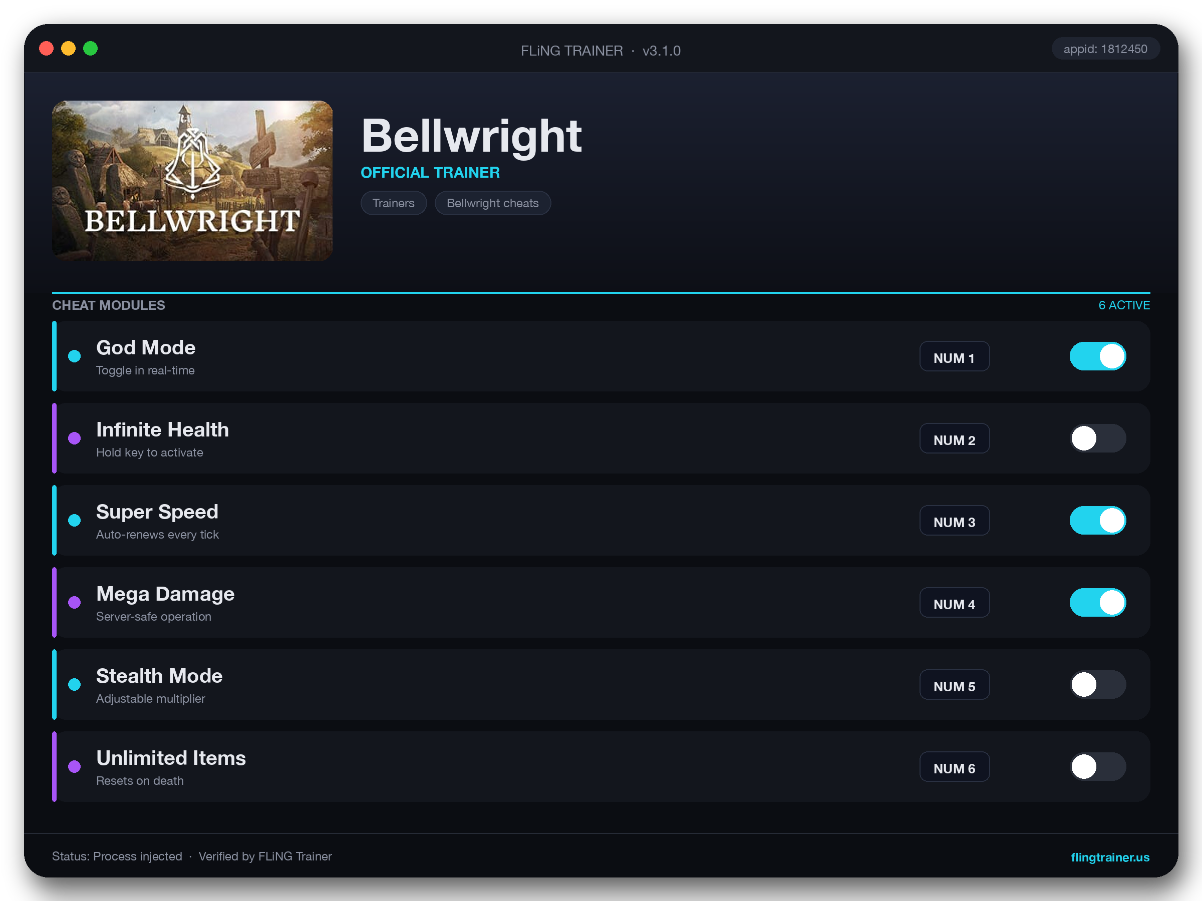 Bellwright Trainer interface