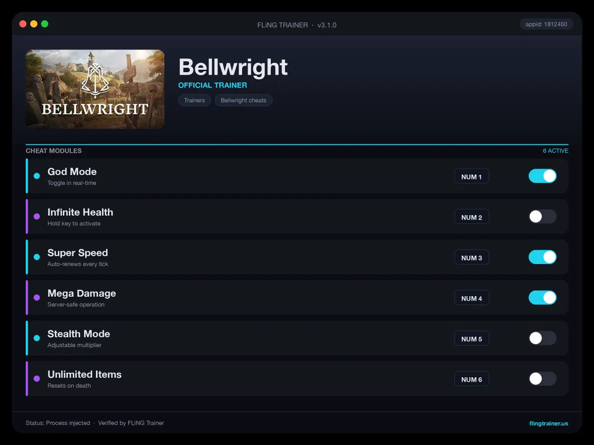 Bellwright Trainer interface