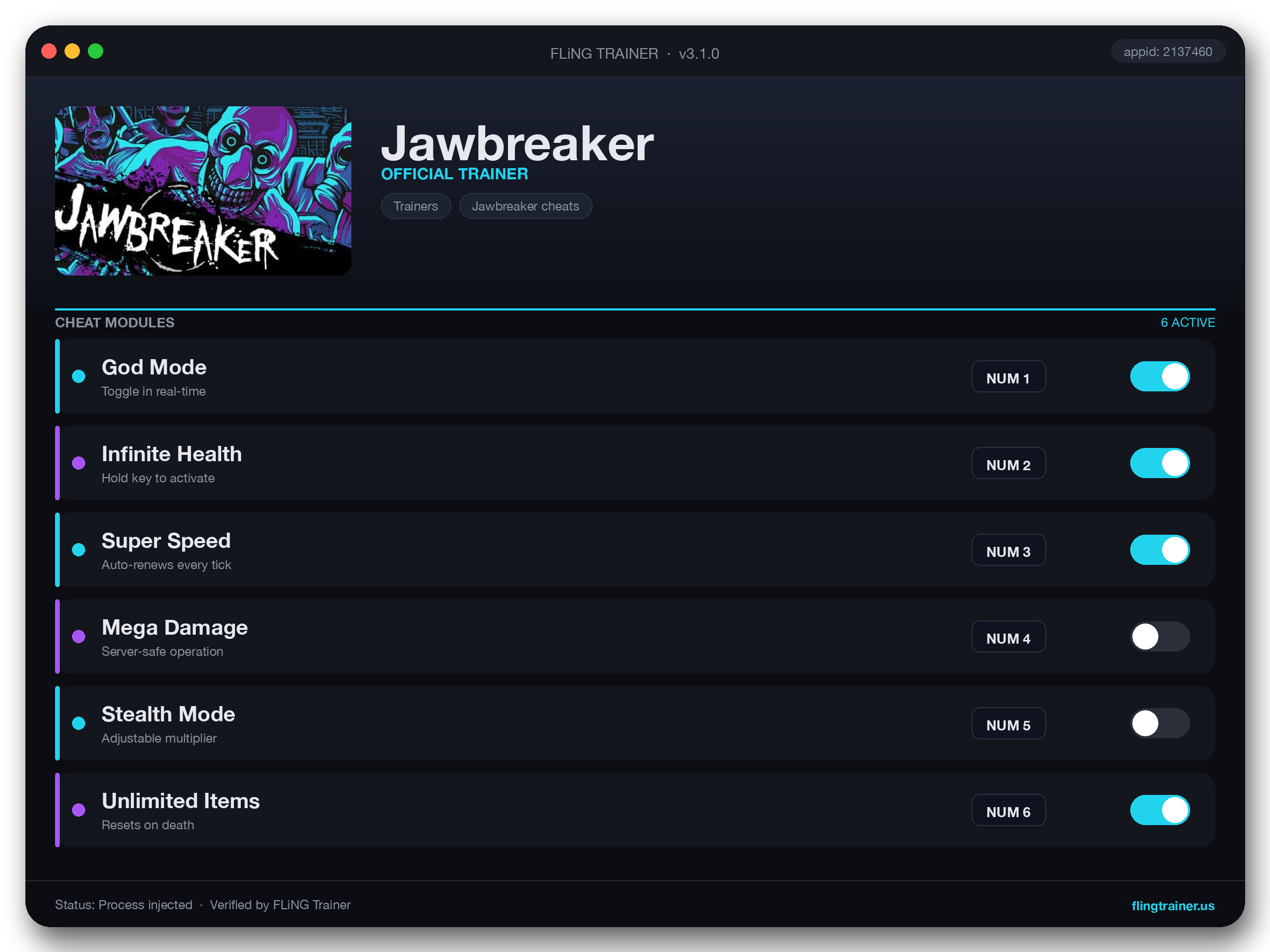 Jawbreaker Trainer interface