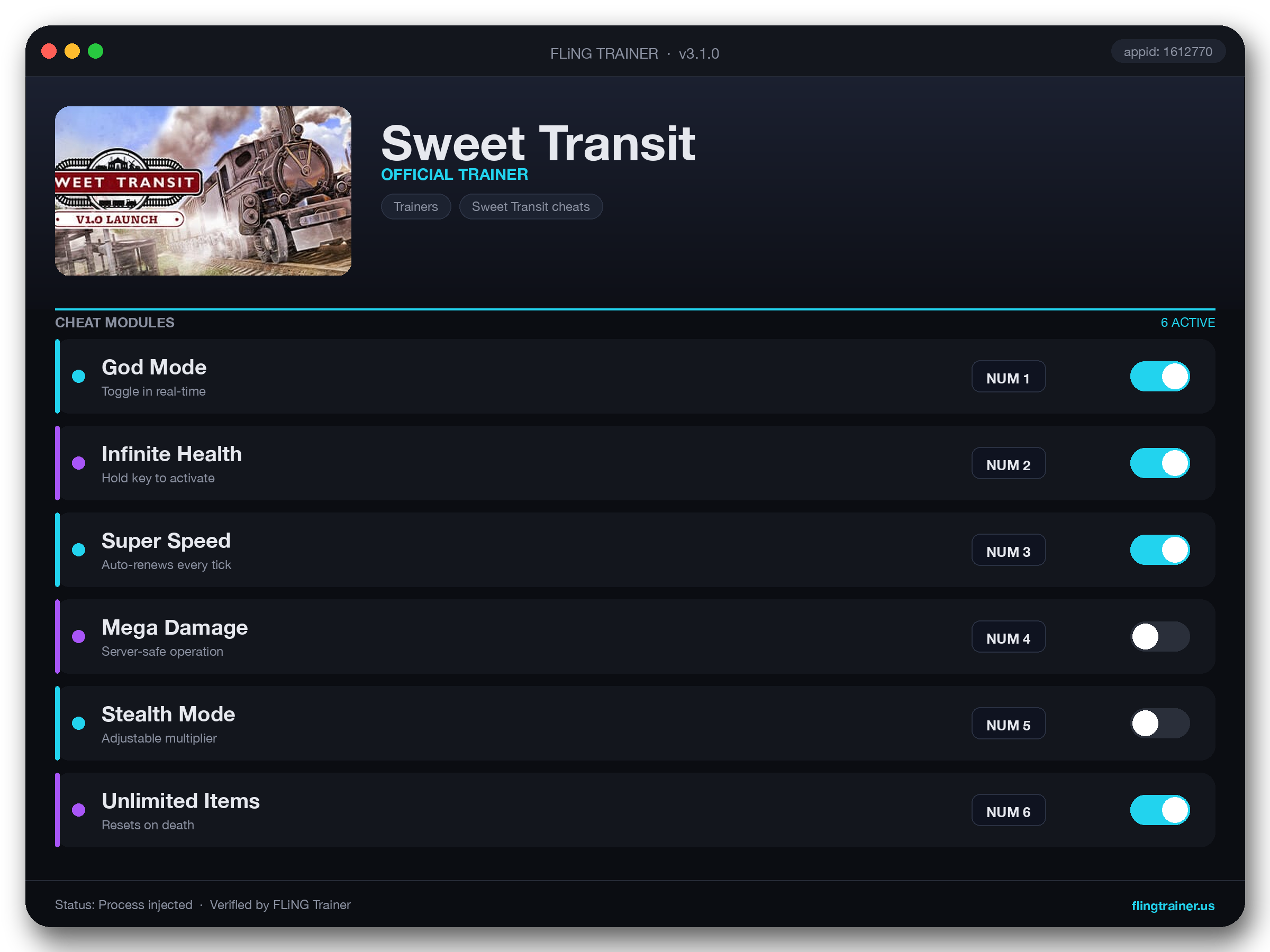 Sweet Transit Trainer interface