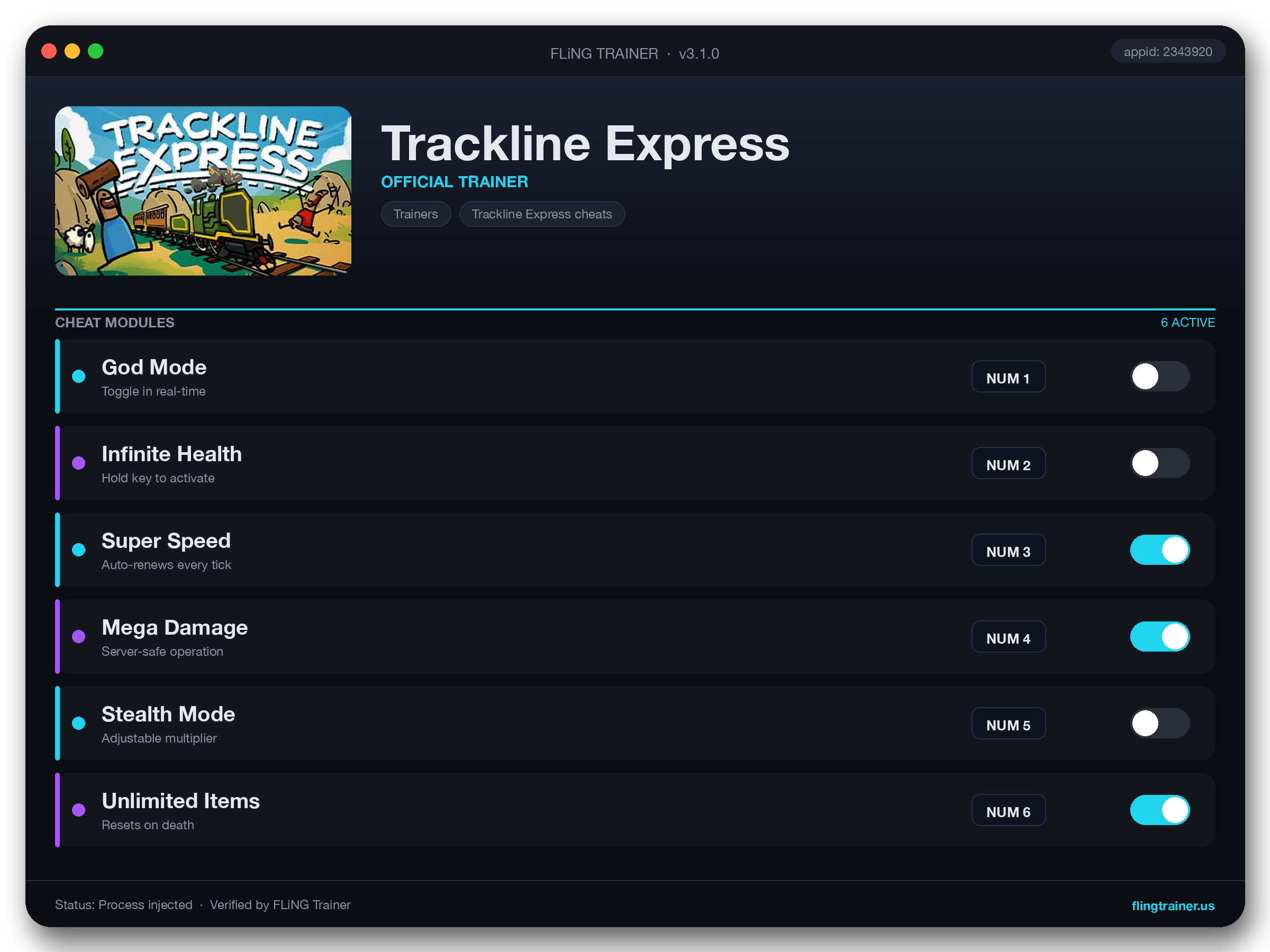 Trackline Express Trainer interface