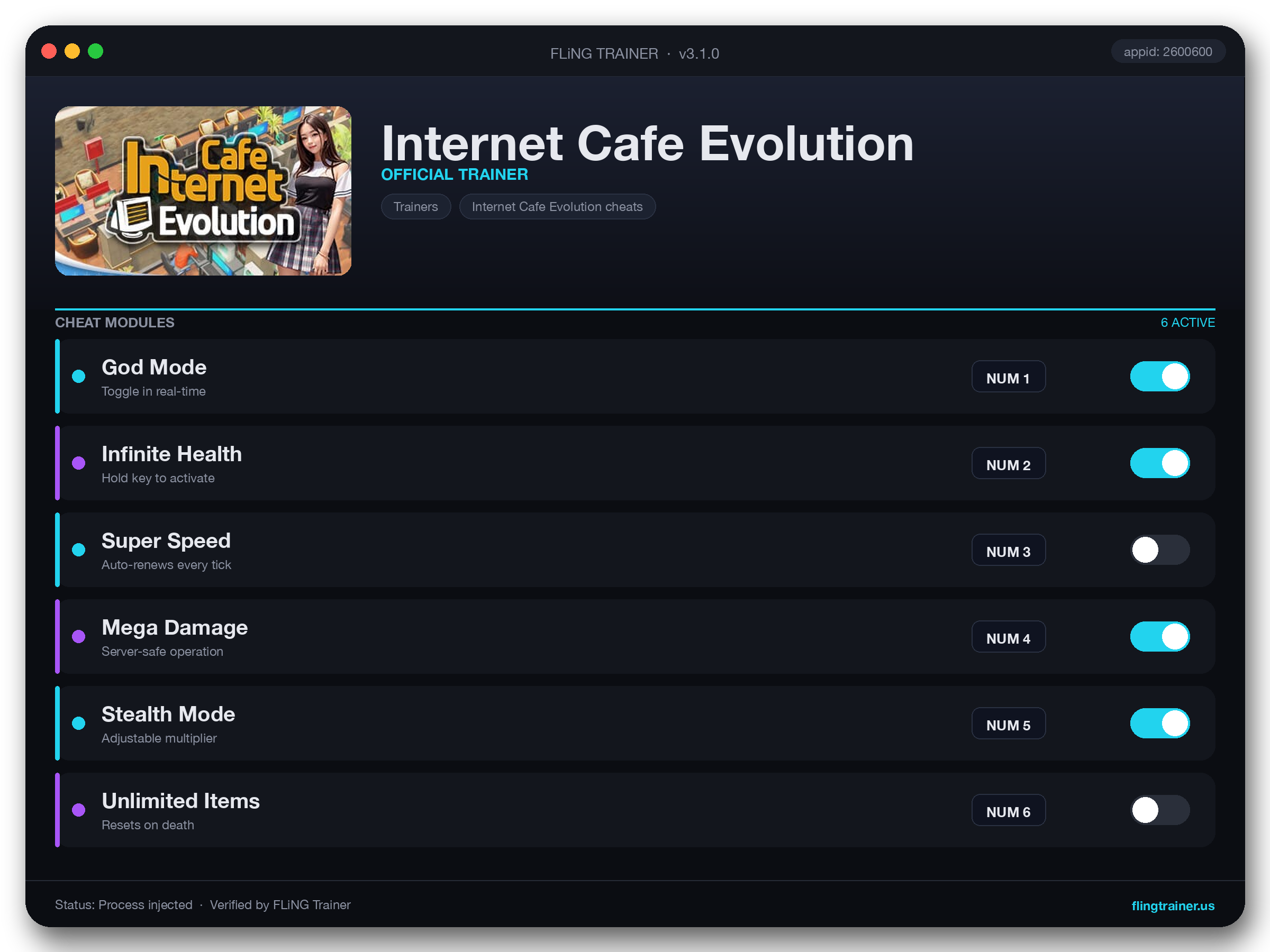 Internet Cafe Evolution Trainer interface