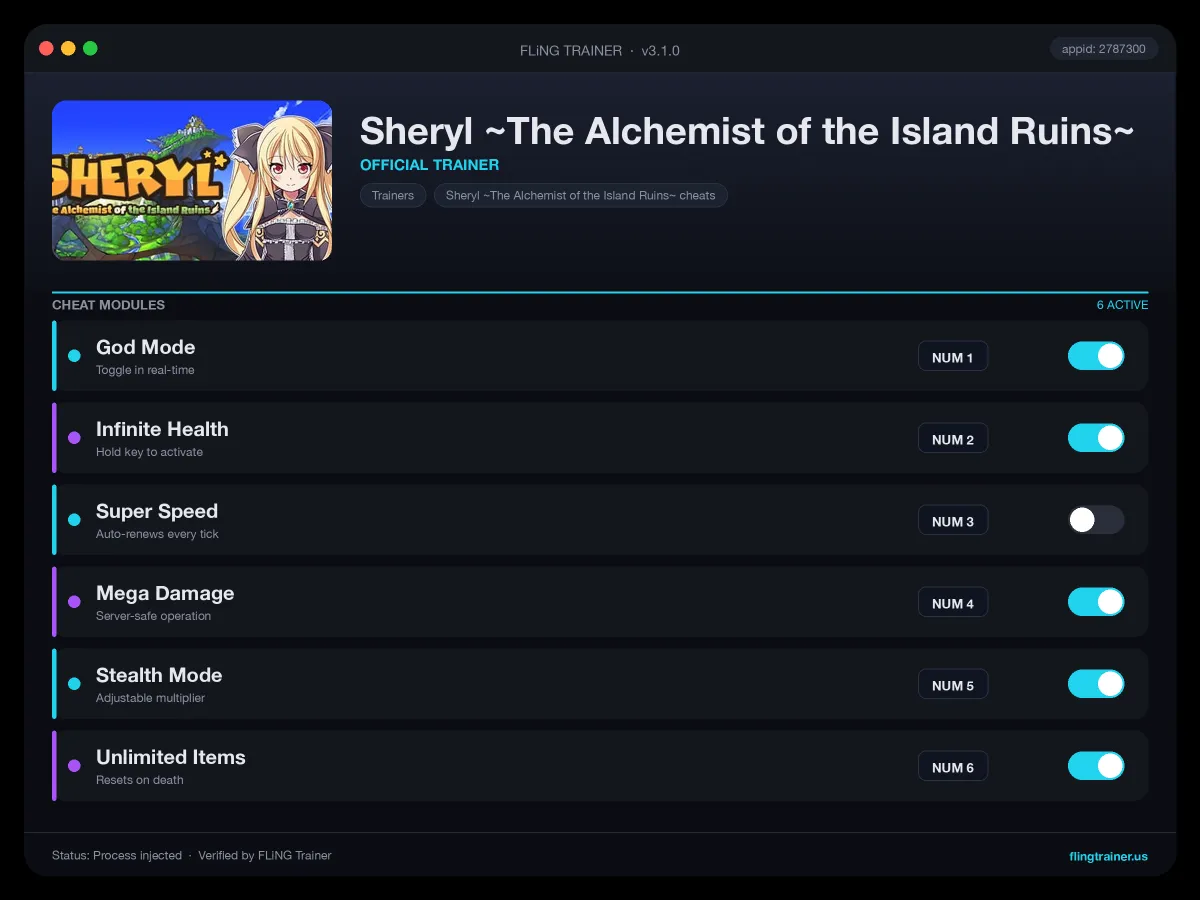 Sheryl ~The Alchemist of the Island Ruins~ Trainer interface