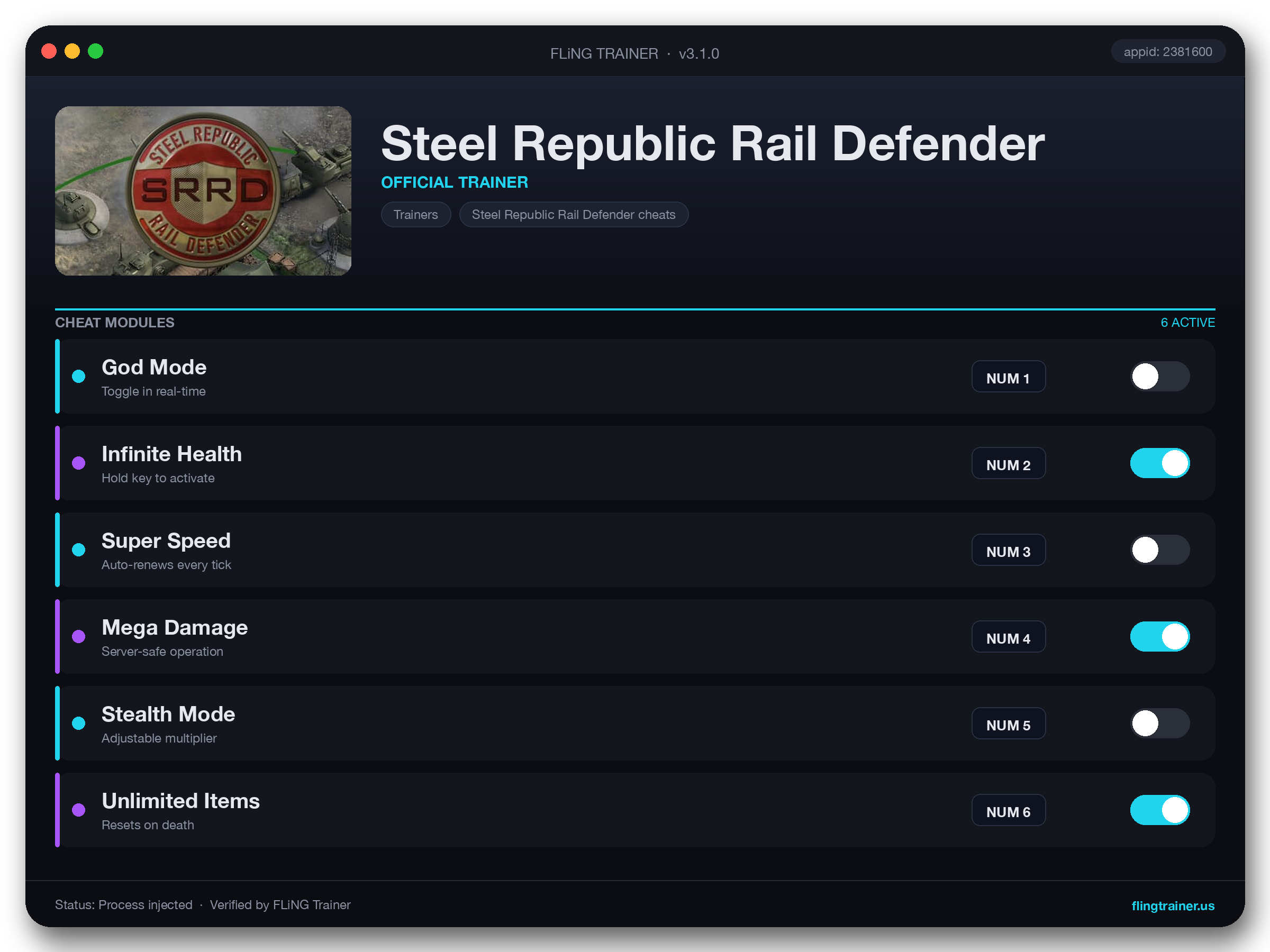 Steel Republic Rail Defender Trainer interface