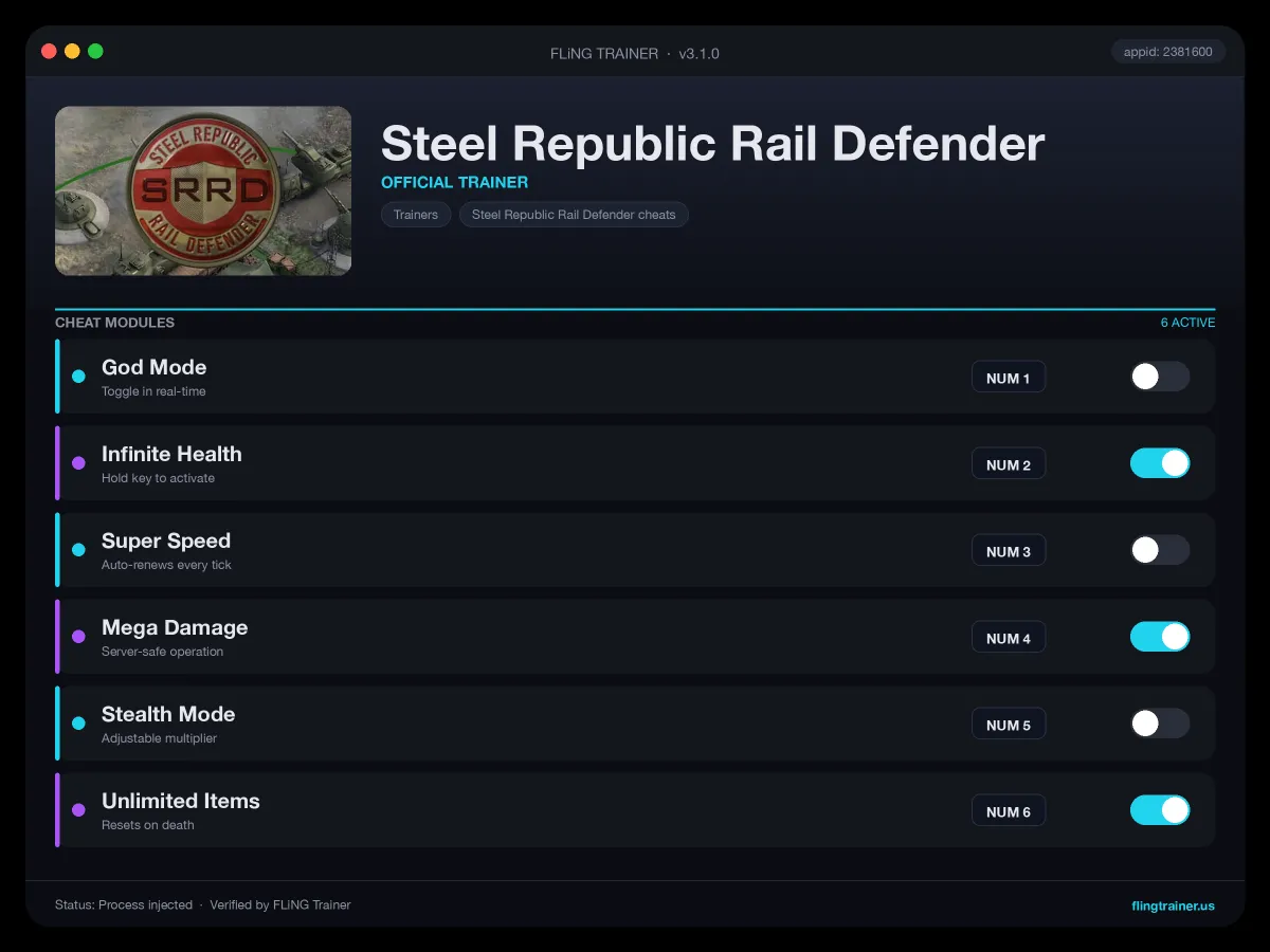 Steel Republic Rail Defender Trainer interface