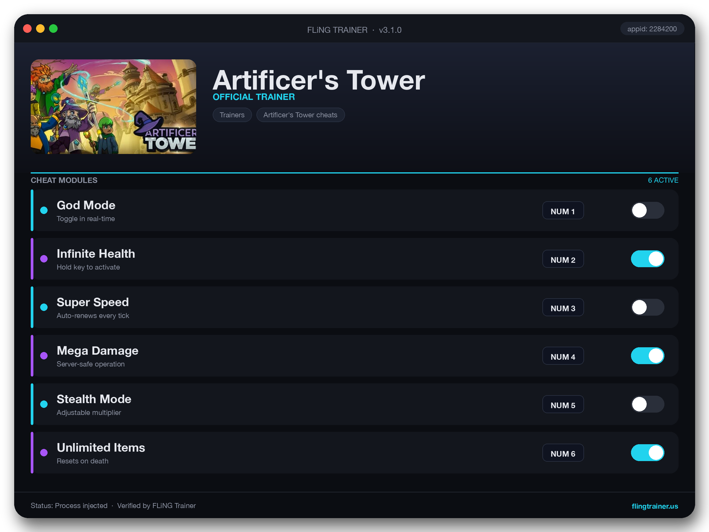 Artificer's Tower Trainer interface