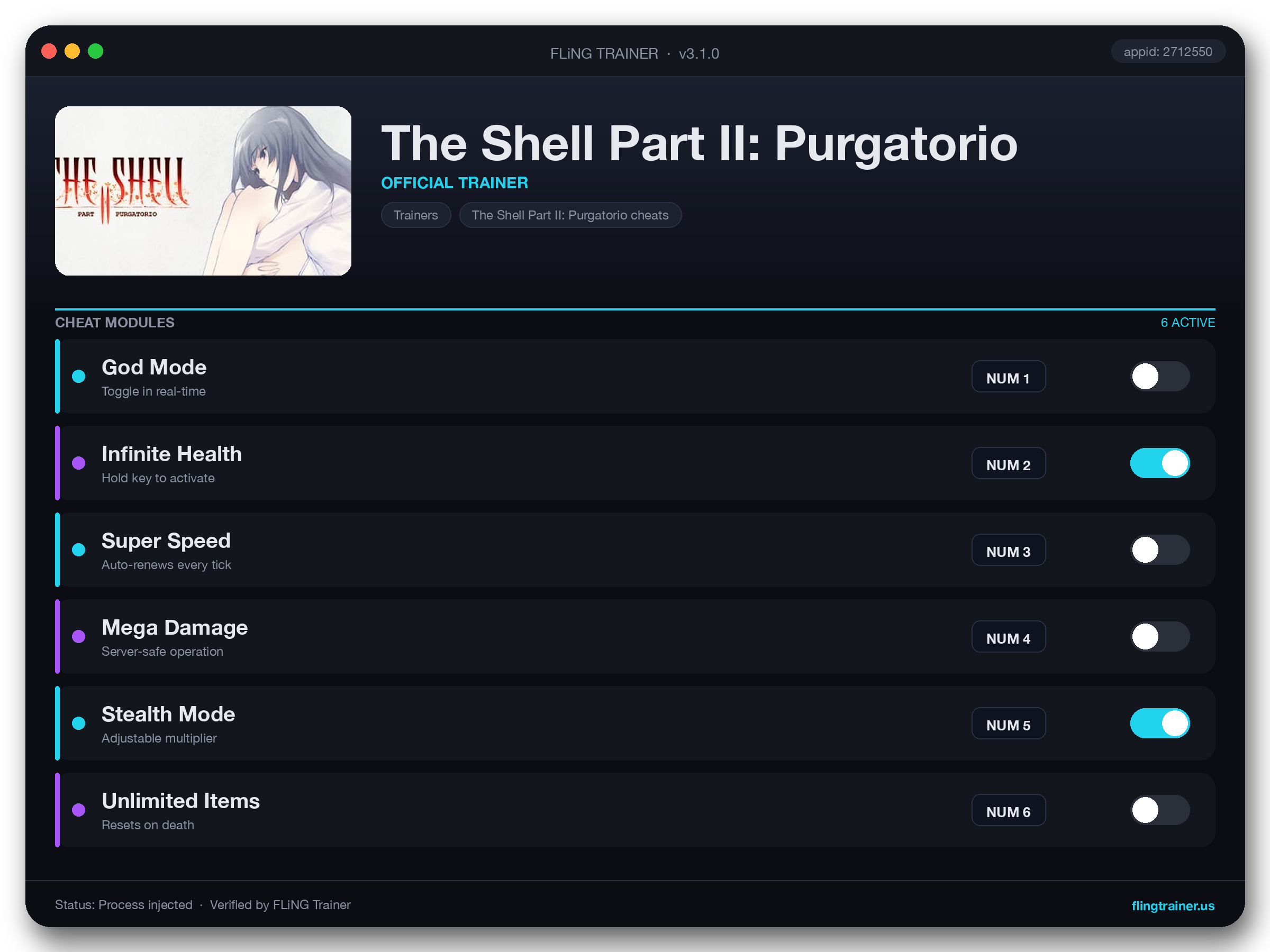 The Shell Part II: Purgatorio Trainer interface