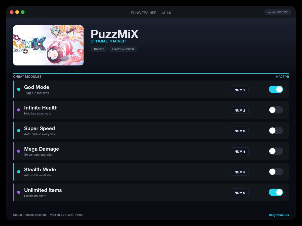 PuzzMiX Trainer interface