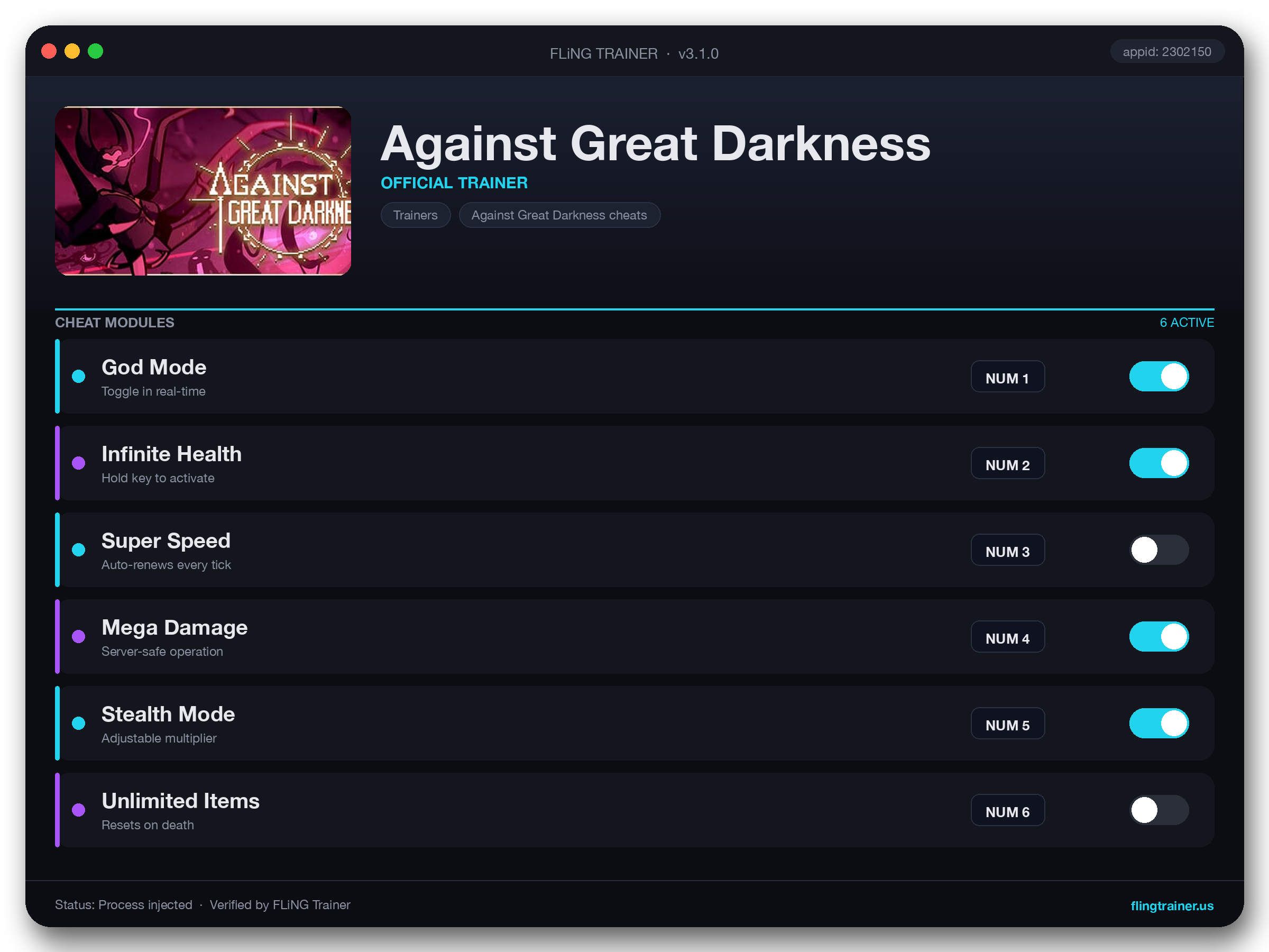 Against Great Darkness Trainer interface