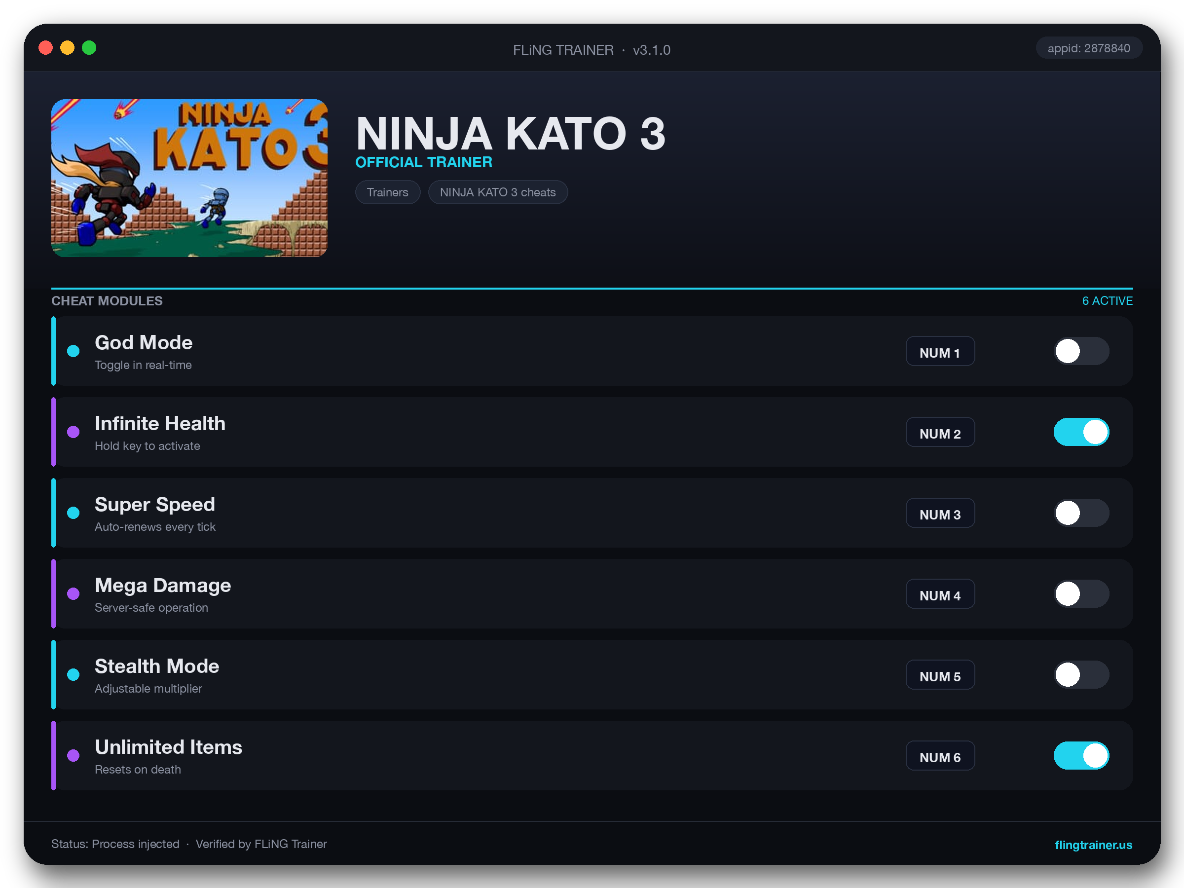 NINJA KATO 3 Trainer interface
