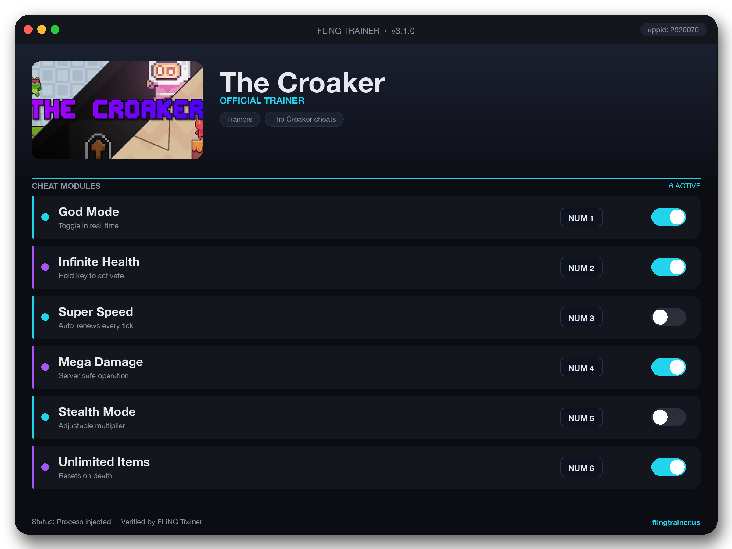 The Croaker Trainer interface