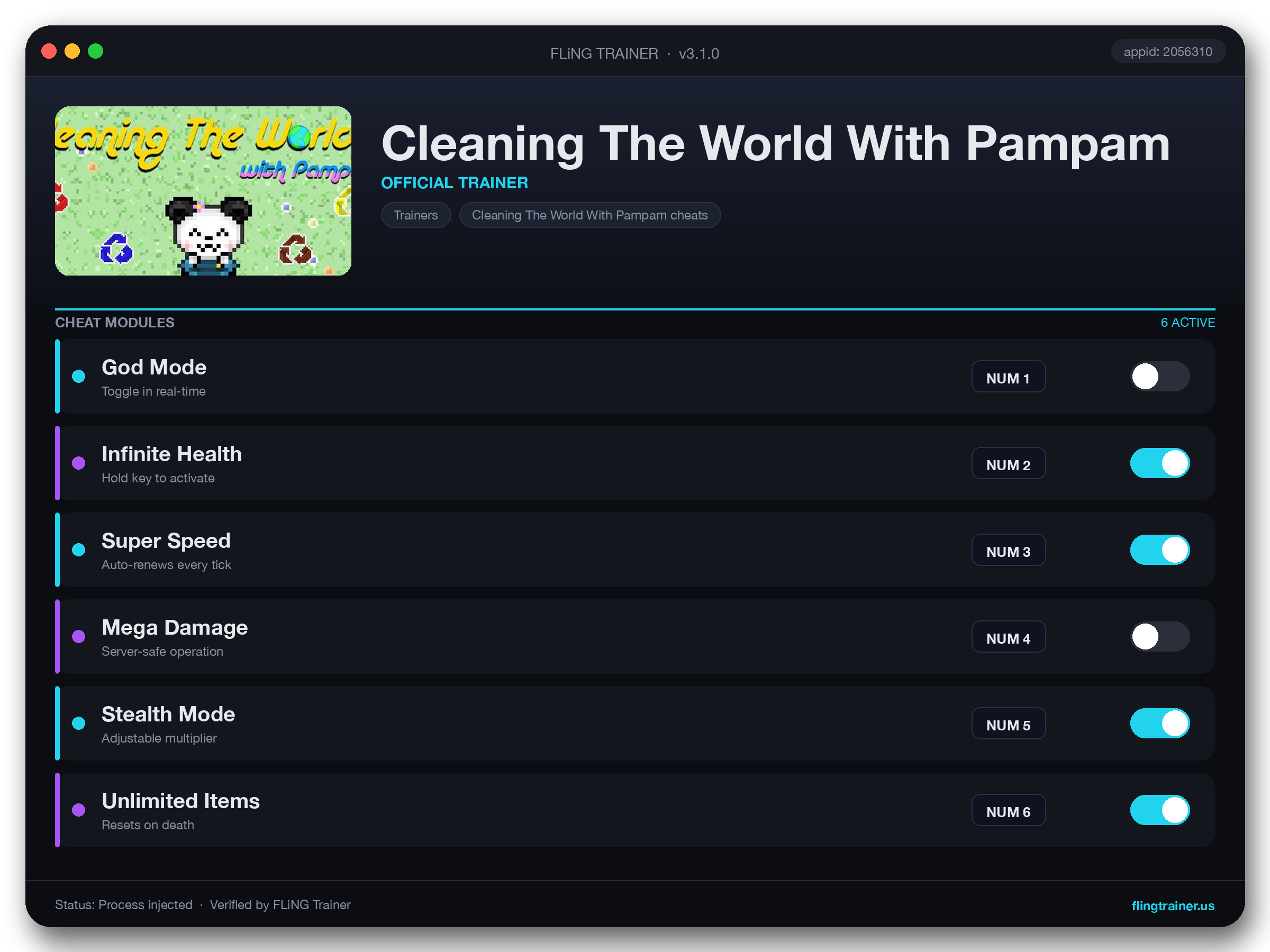 Cleaning The World With Pampam Trainer interface
