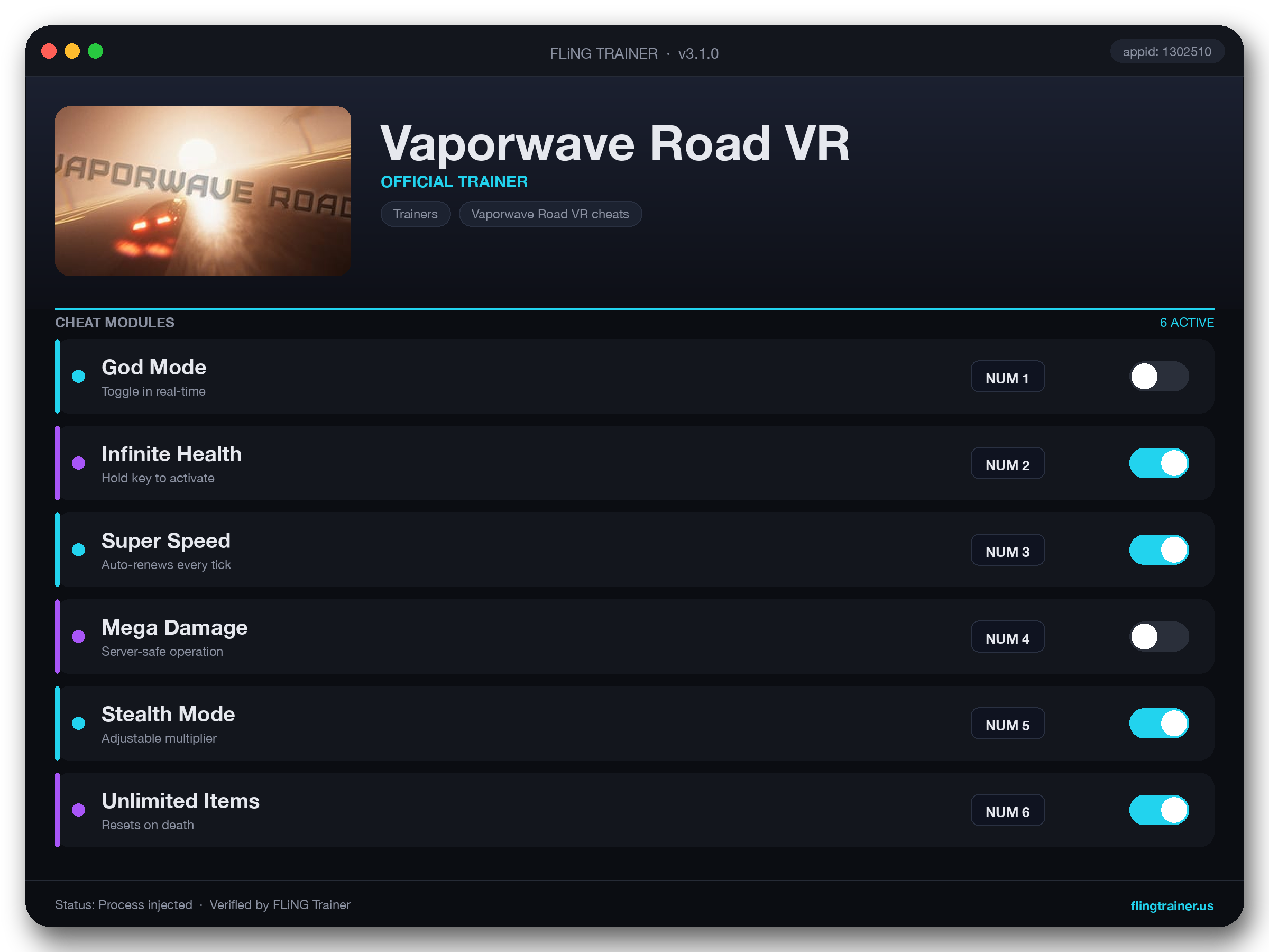 Vaporwave Road VR Trainer interface