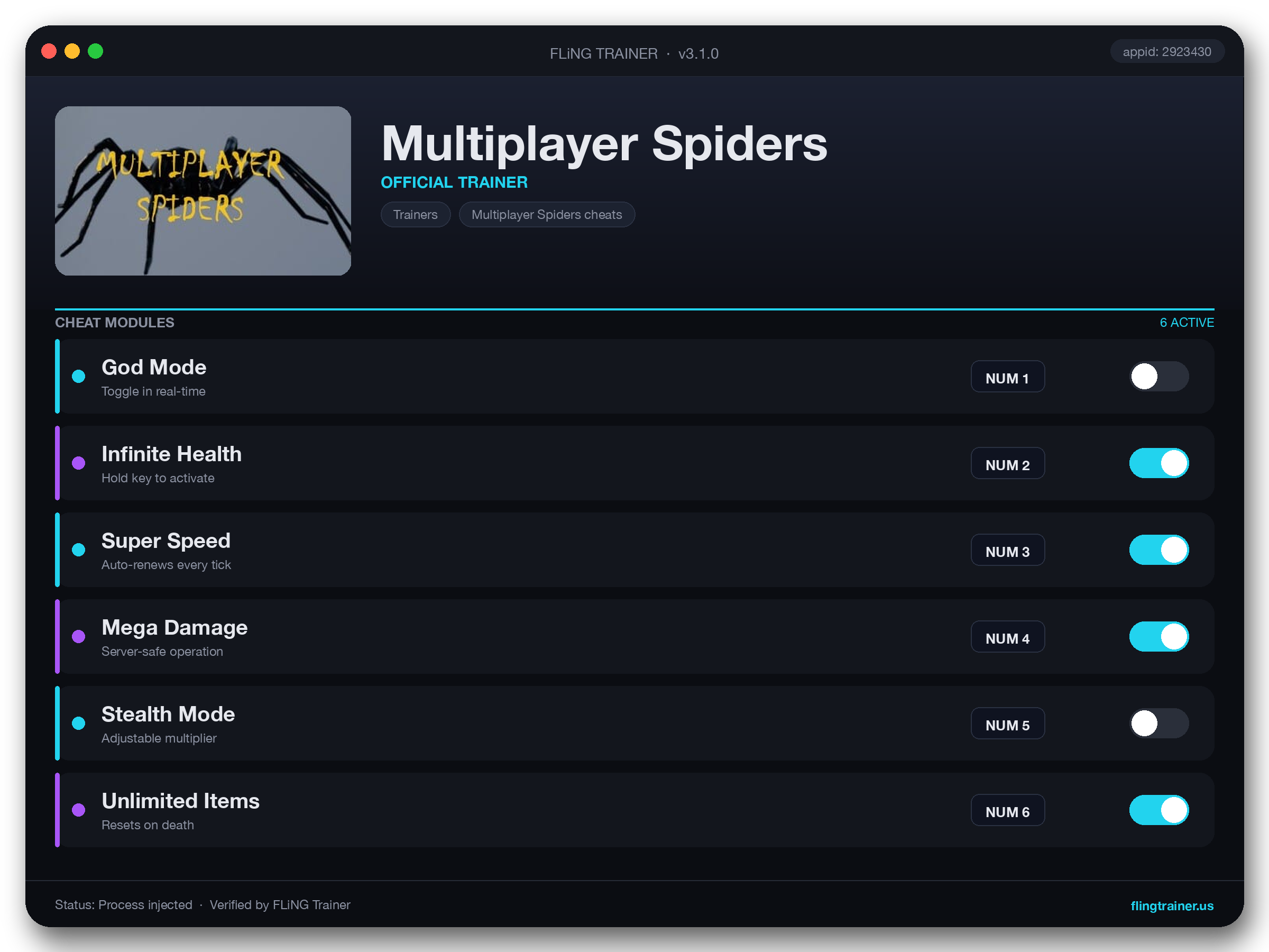 Multiplayer Spiders Trainer interface