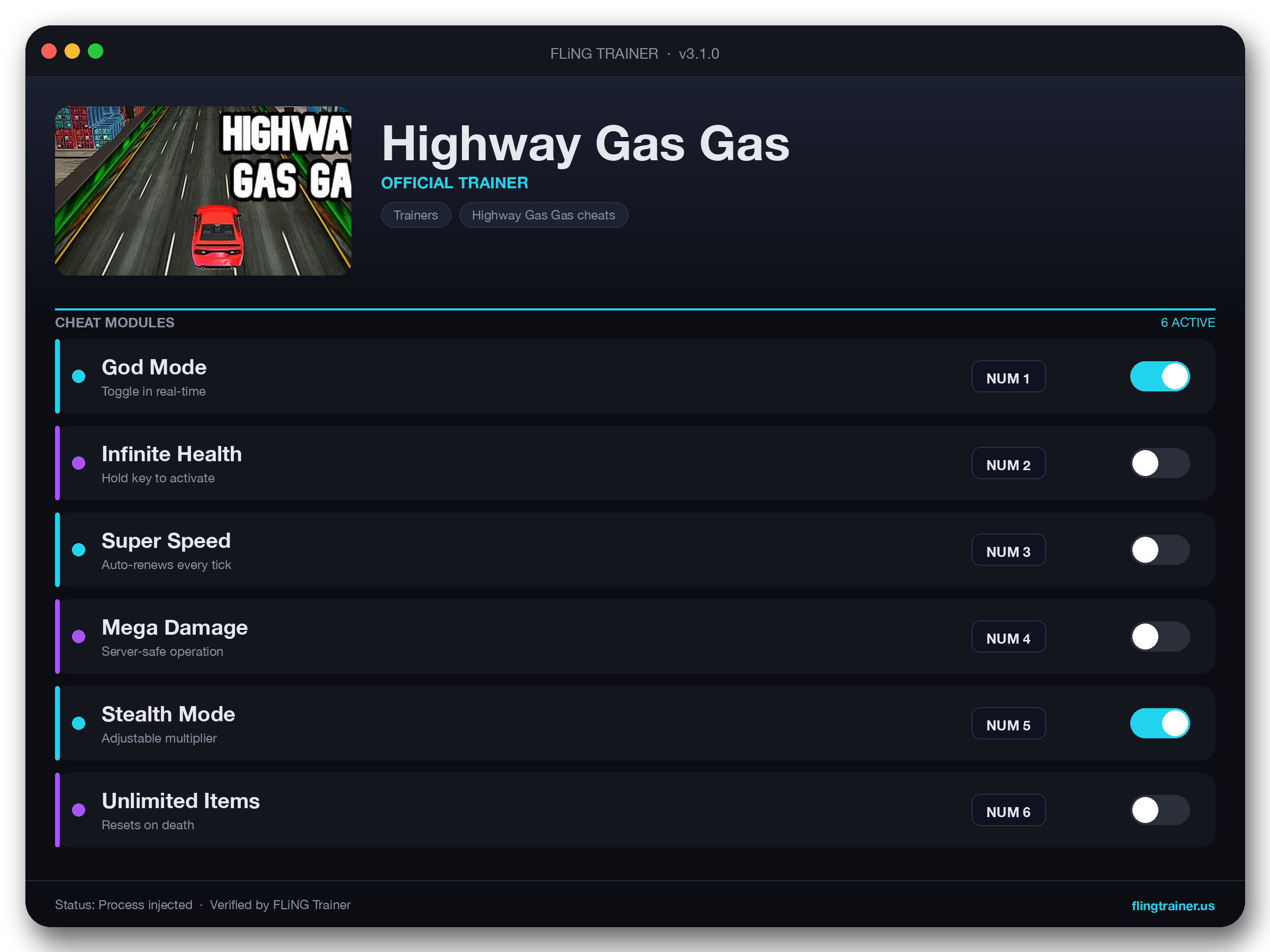 Highway Gas Gas Trainer interface