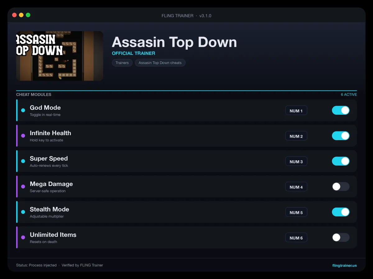 Assasin Top Down Trainer interface