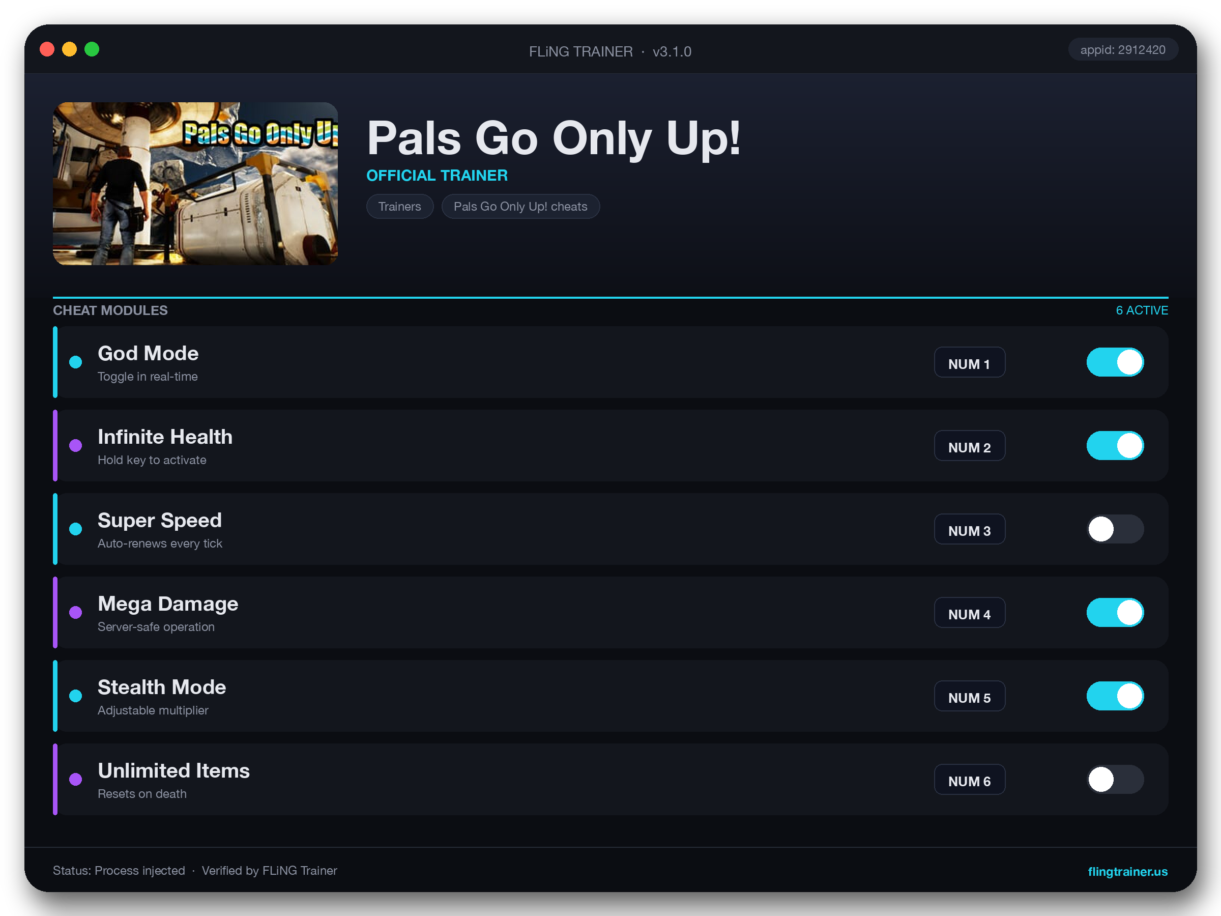 Pals Go Only Up! Trainer interface