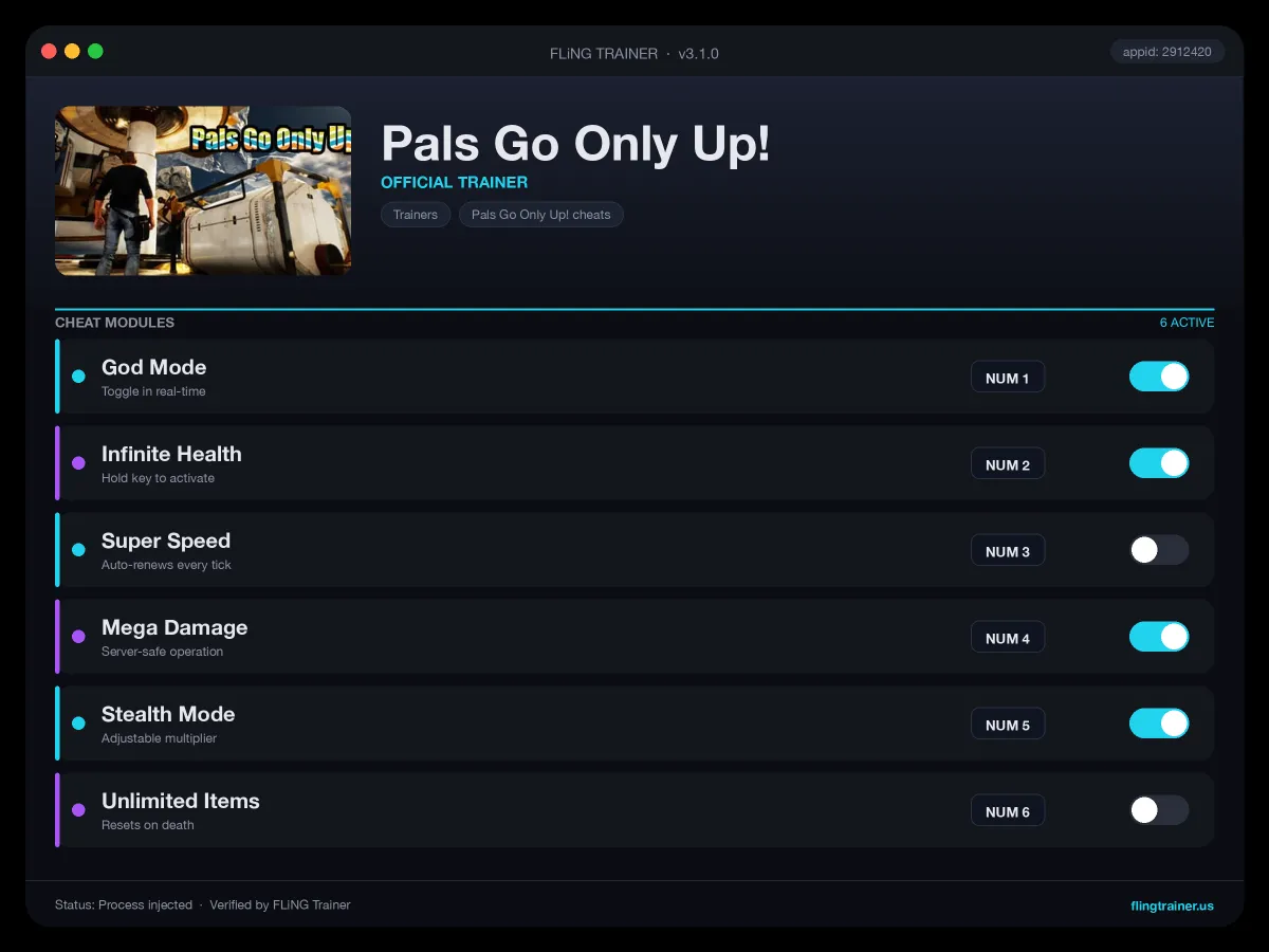 Pals Go Only Up! Trainer interface