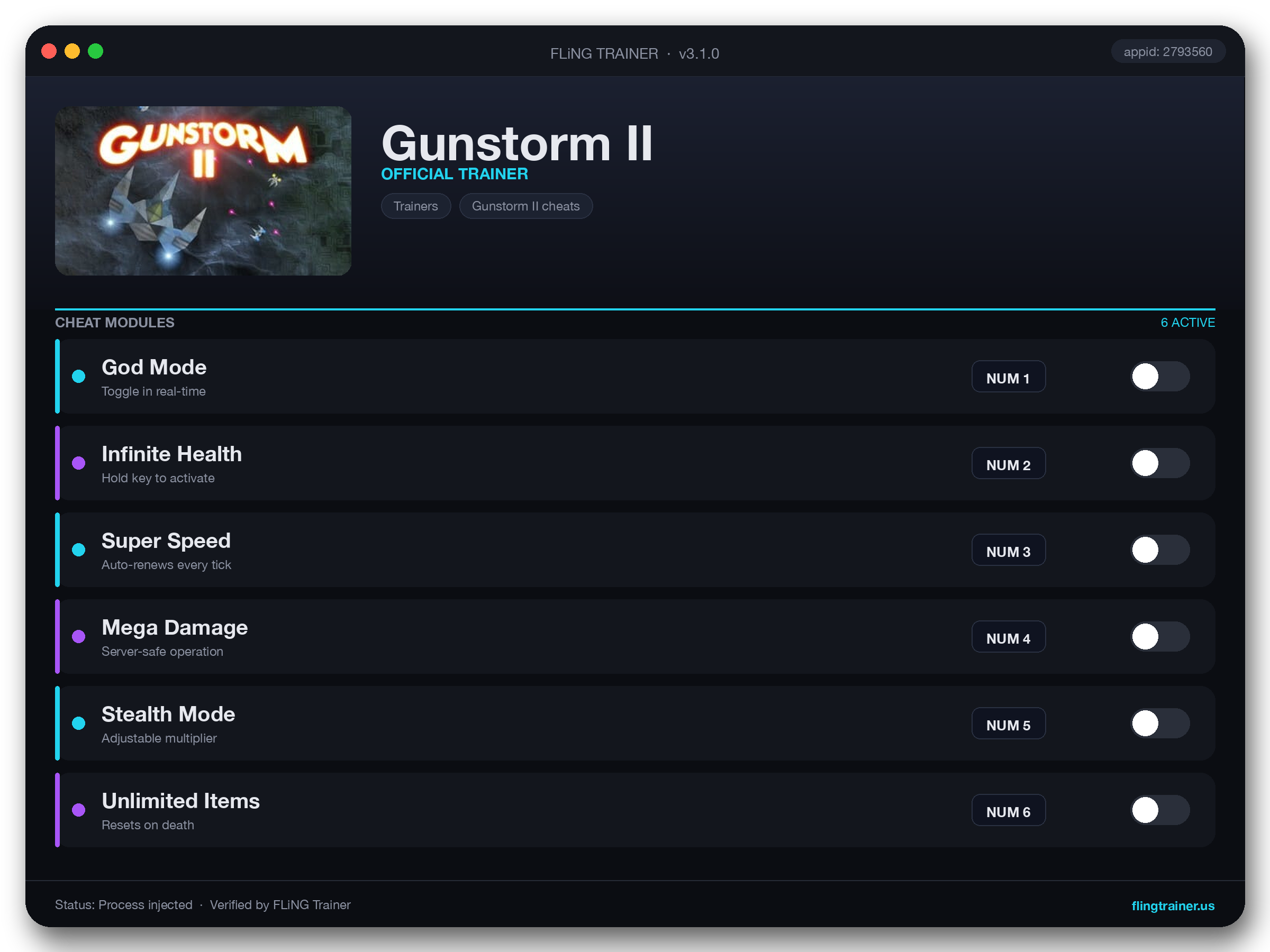 Gunstorm II Trainer interface