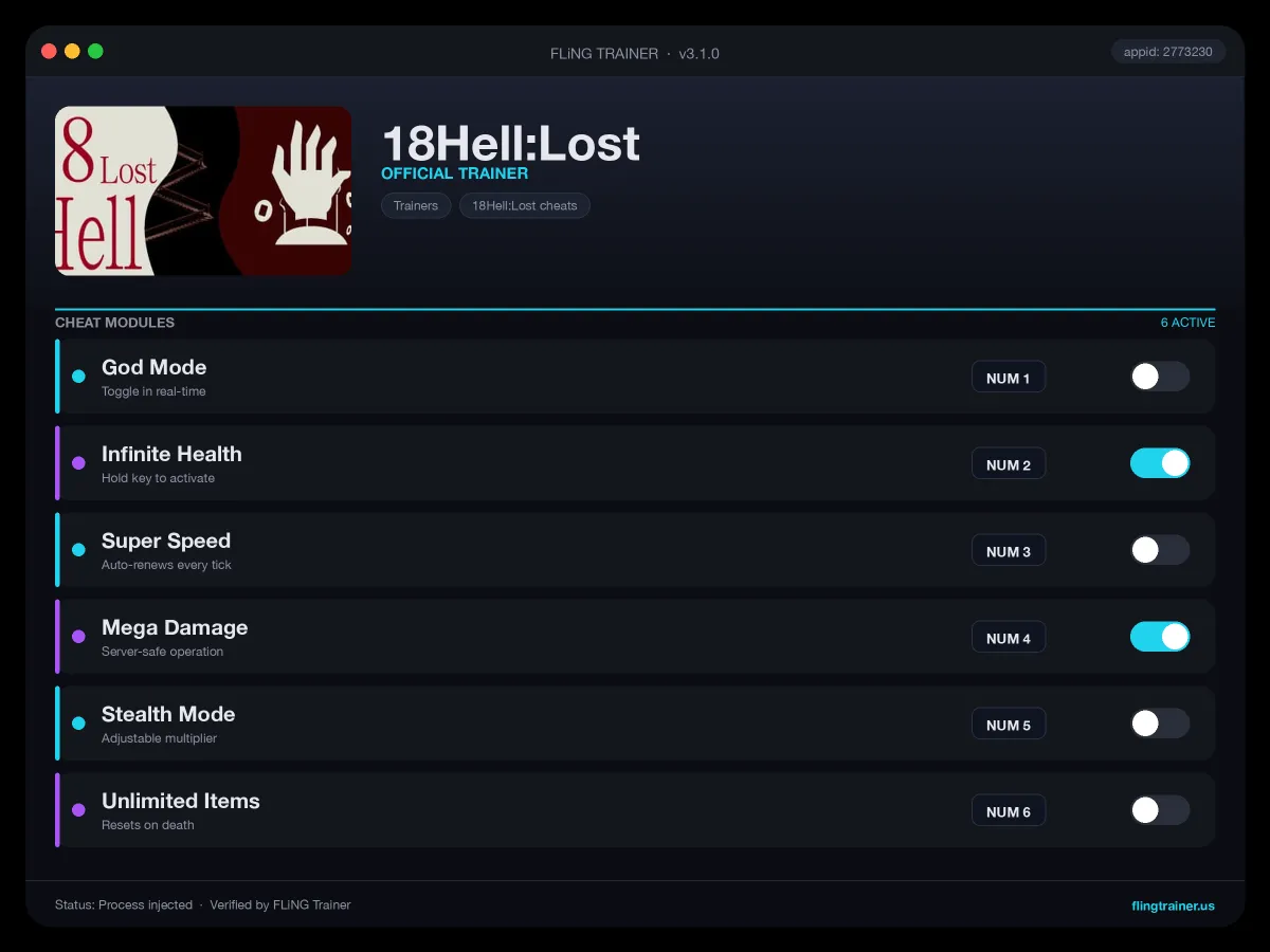 18Hell:Lost Trainer interface