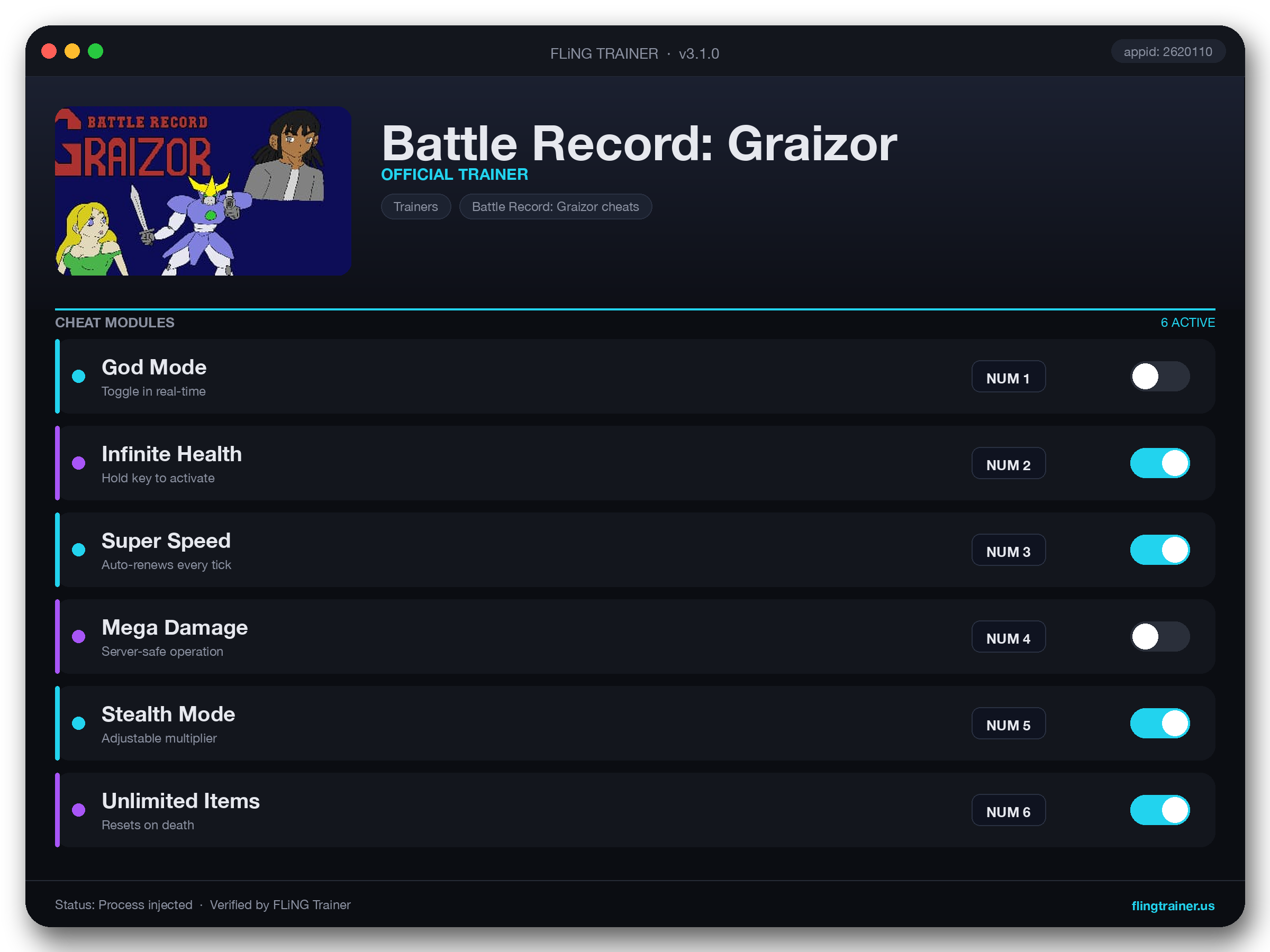 Battle Record: Graizor Trainer interface