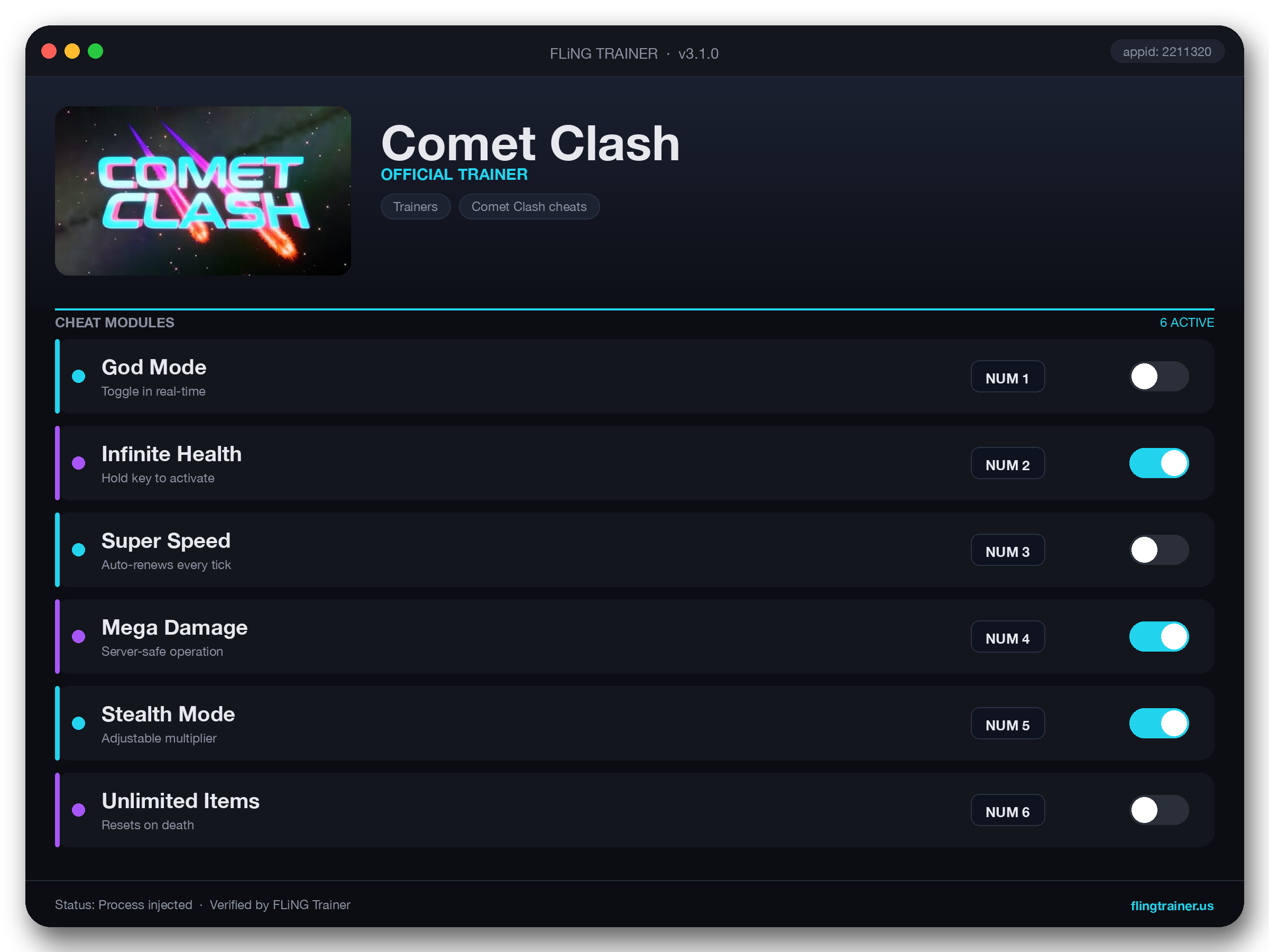 Comet Clash Trainer interface