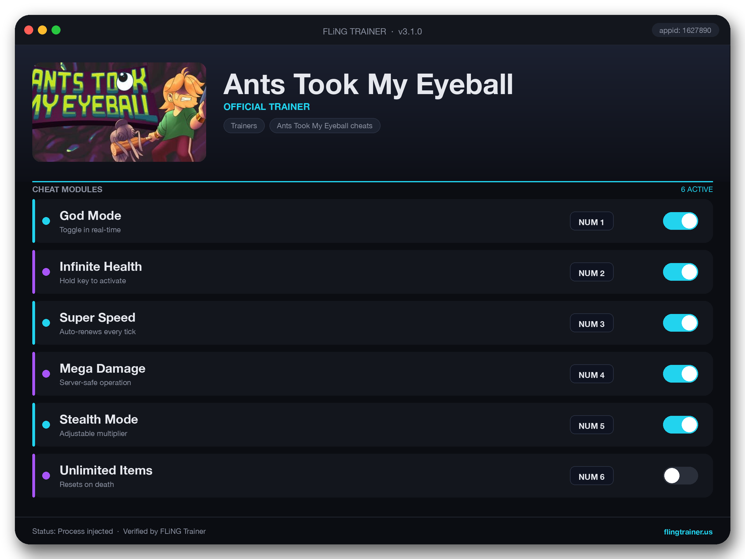 Ants Took My Eyeball Trainer interface