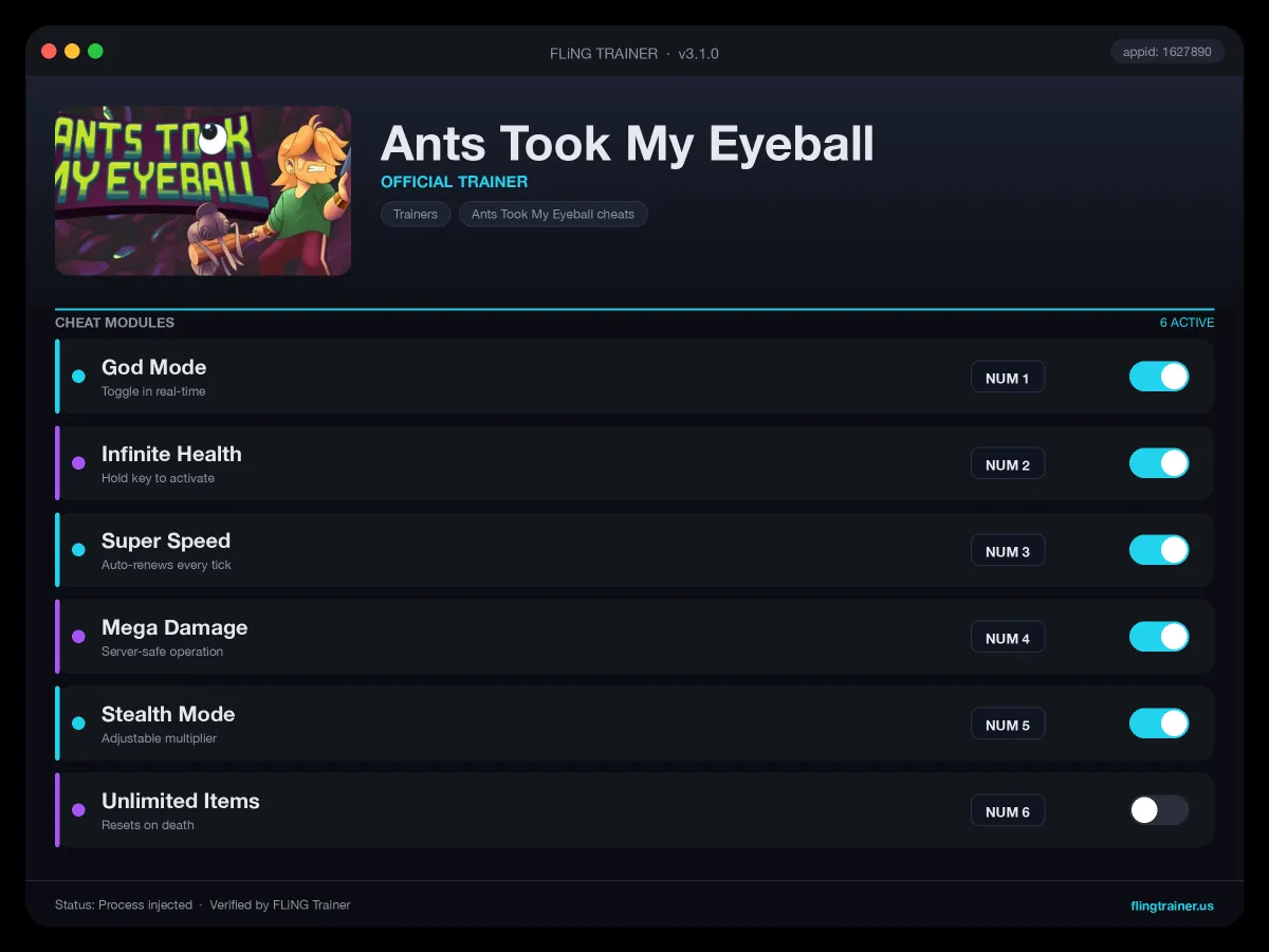 Ants Took My Eyeball Trainer interface