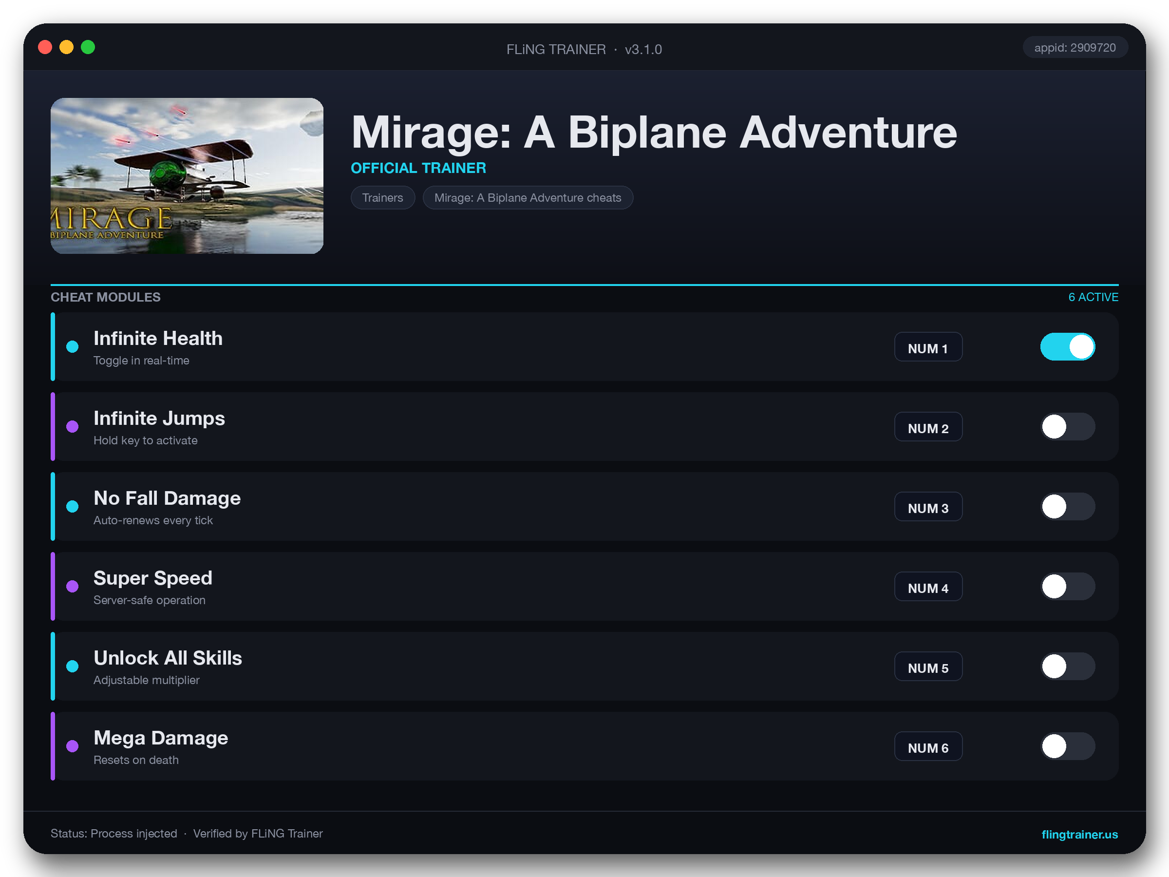 Mirage: A Biplane Adventure Trainer interface