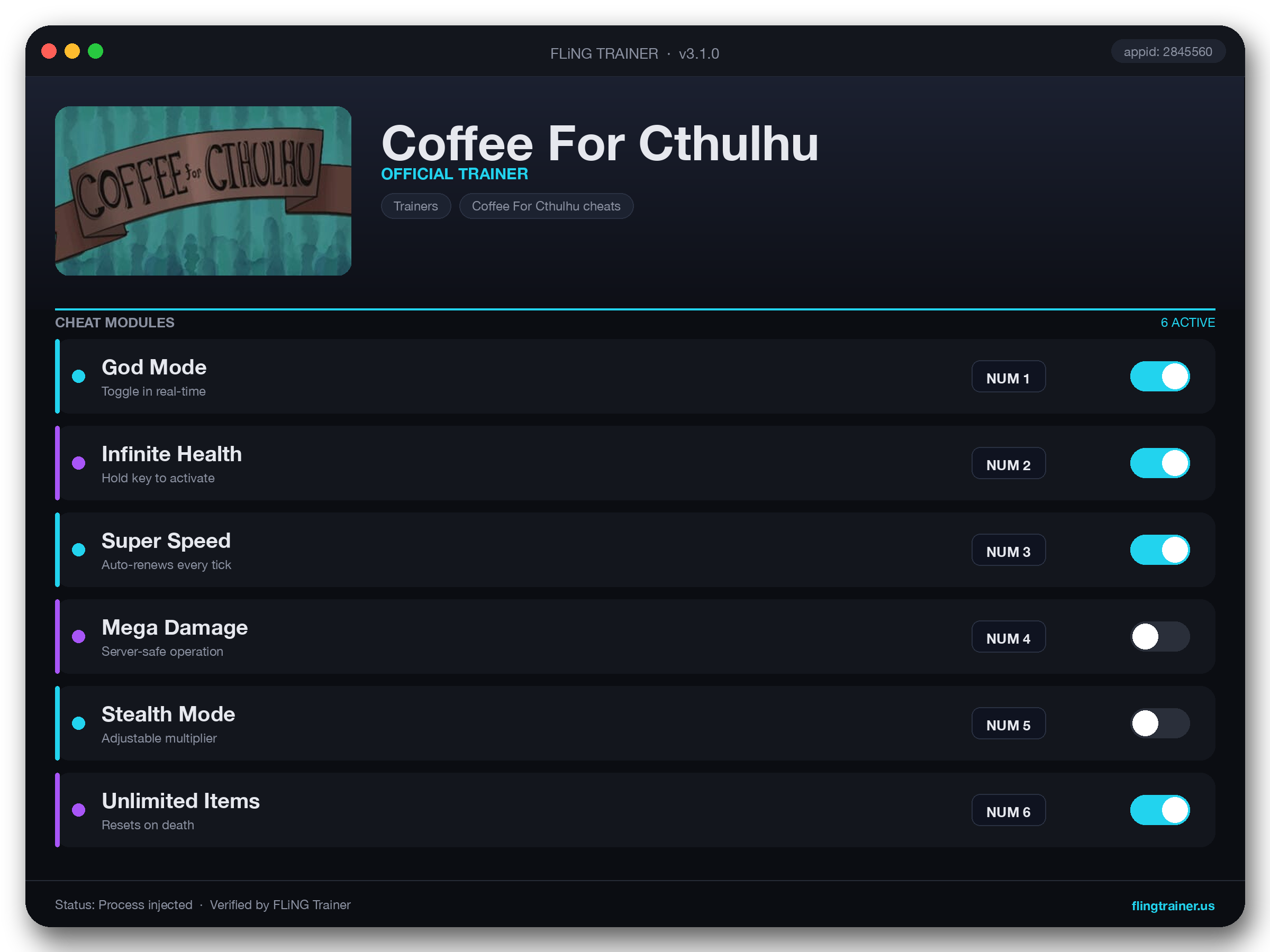 Coffee For Cthulhu Trainer interface