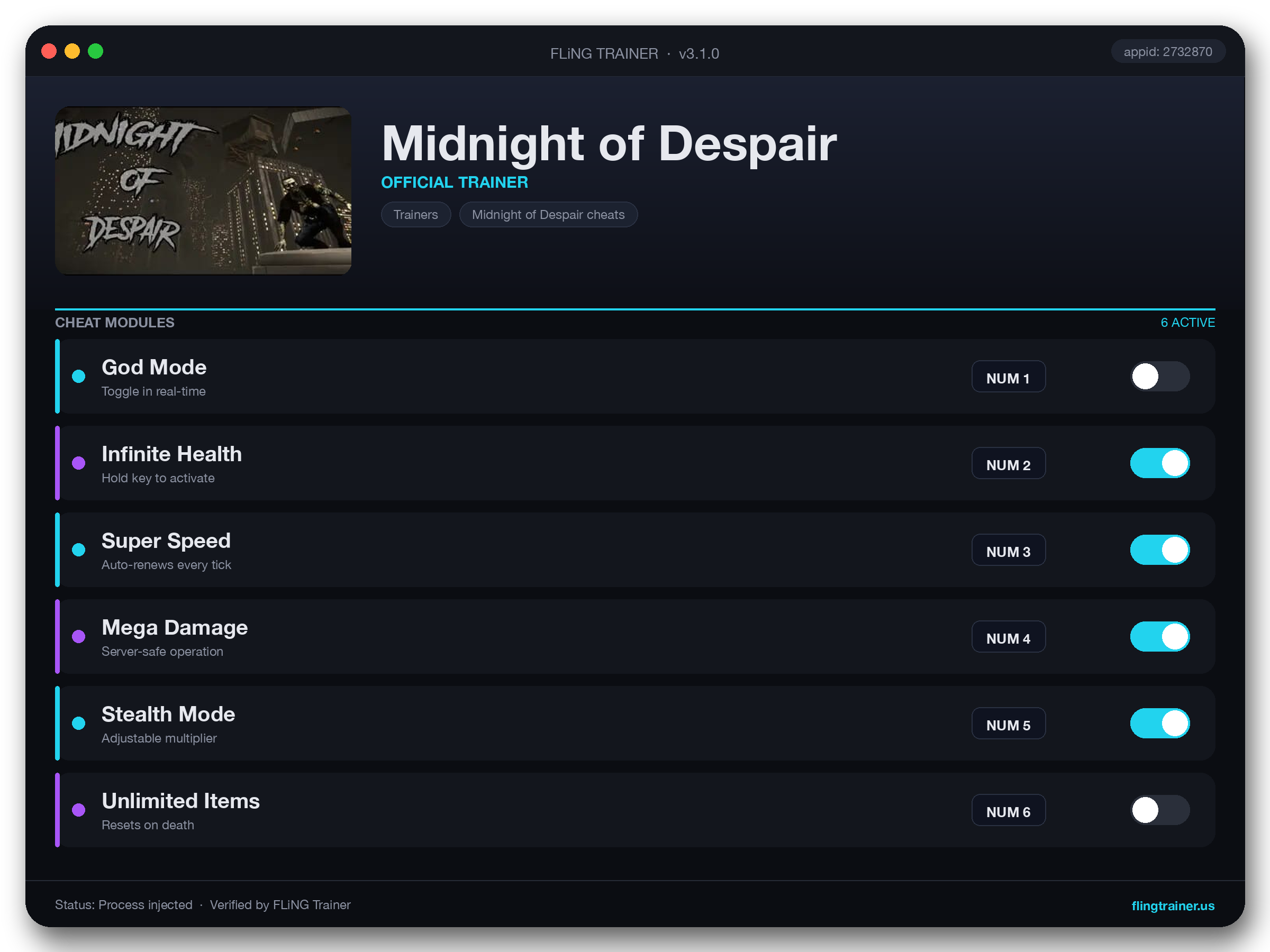 Midnight of Despair Trainer interface