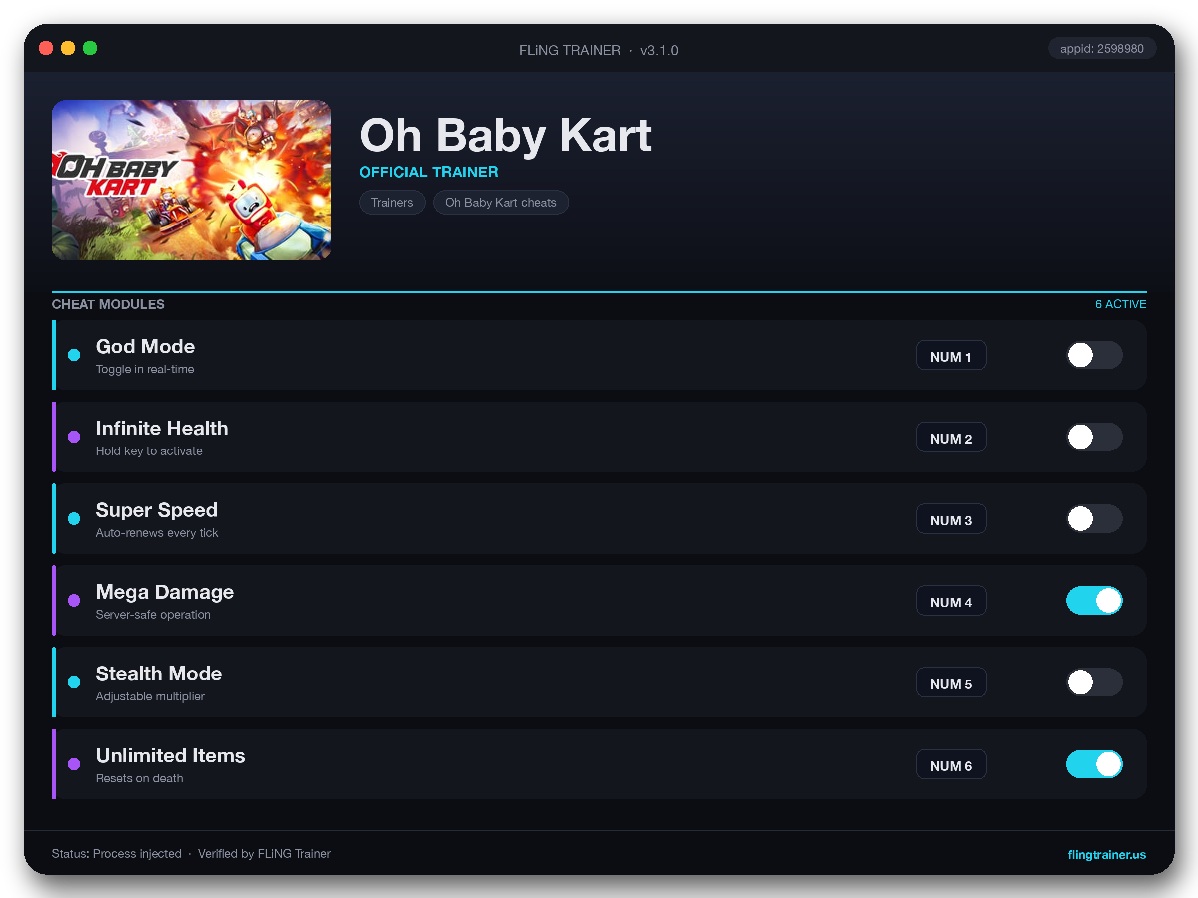 Oh Baby Kart Trainer interface