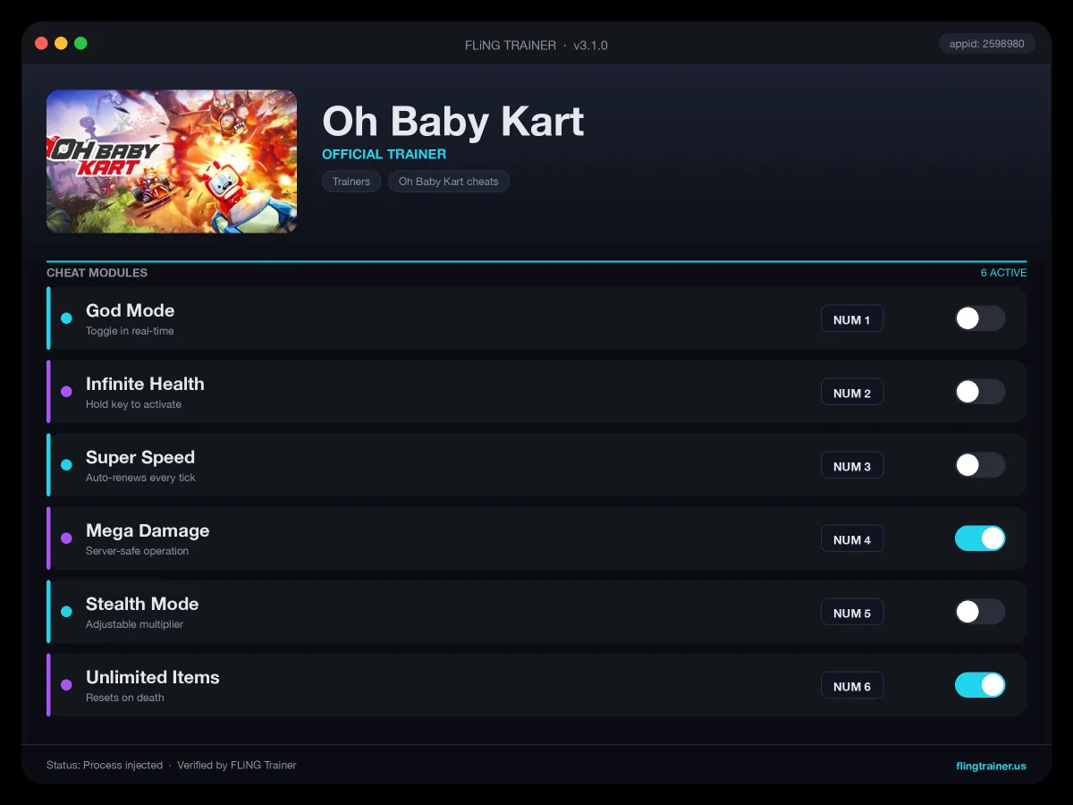 Oh Baby Kart Trainer interface