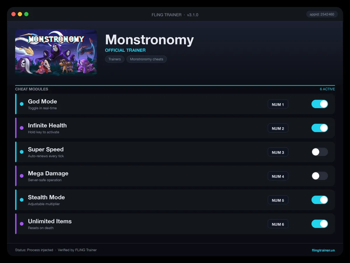Monstronomy Trainer interface