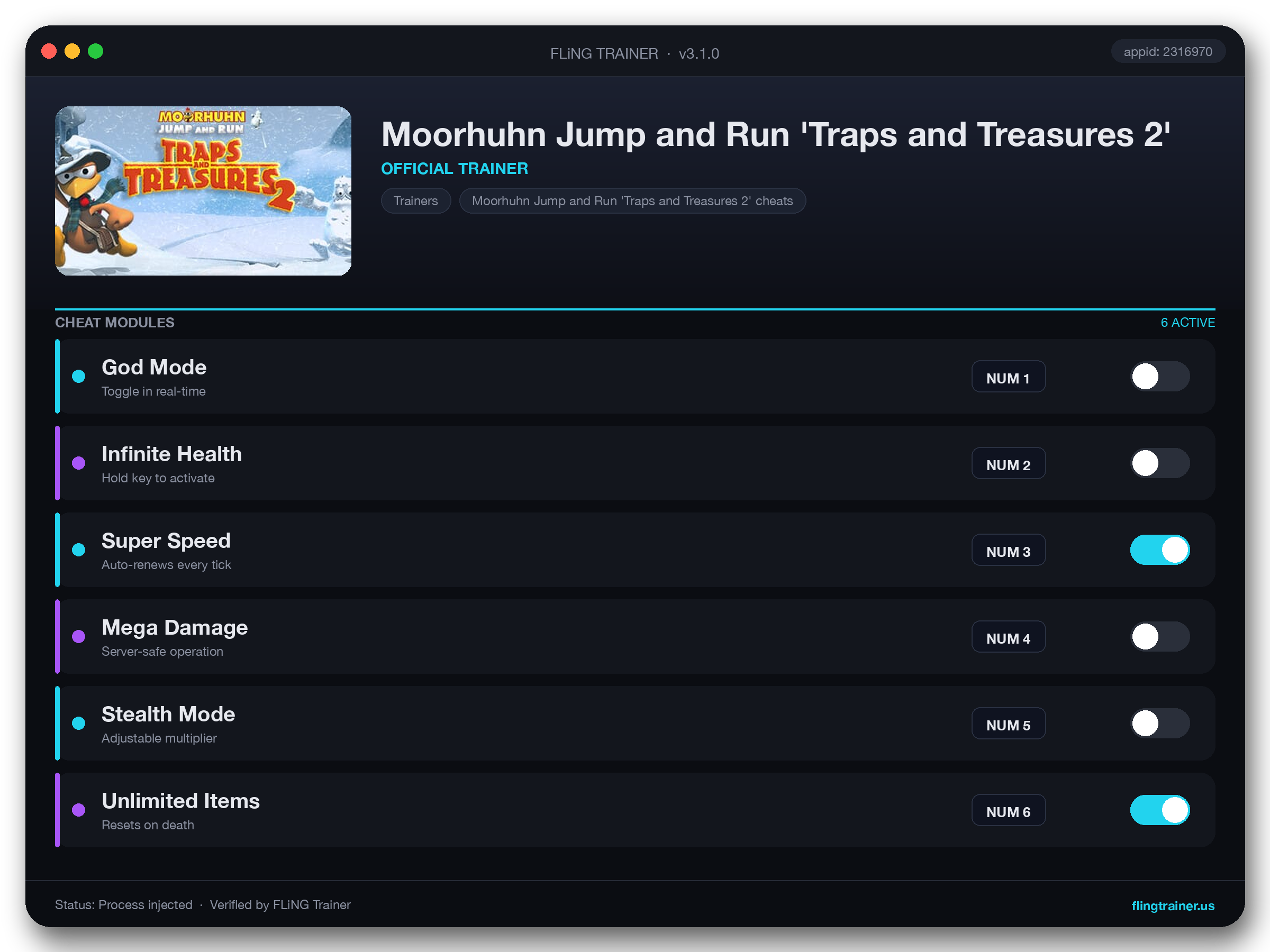 Moorhuhn Jump and Run 'Traps and Treasures 2' Trainer interface