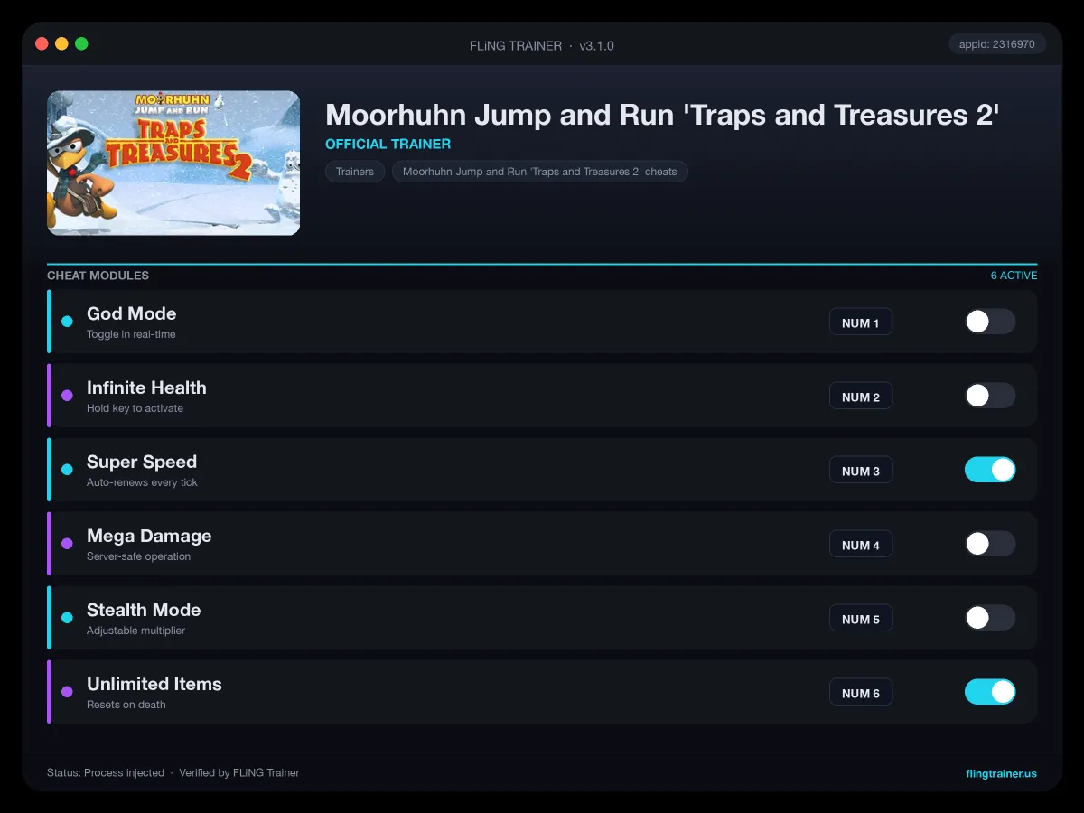 Moorhuhn Jump and Run 'Traps and Treasures 2' Trainer interface