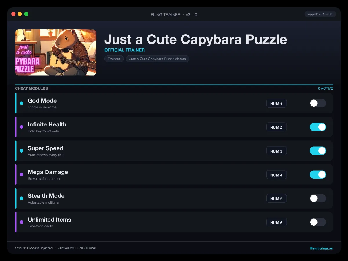 Just a Cute Capybara Puzzle Trainer interface