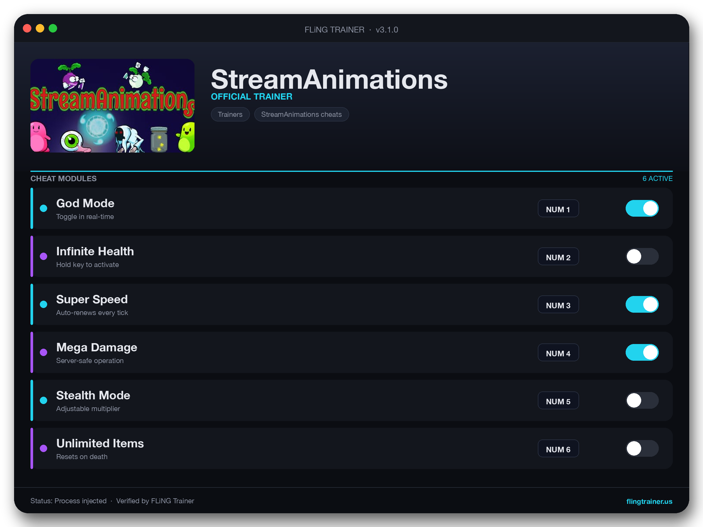 StreamAnimations Trainer interface