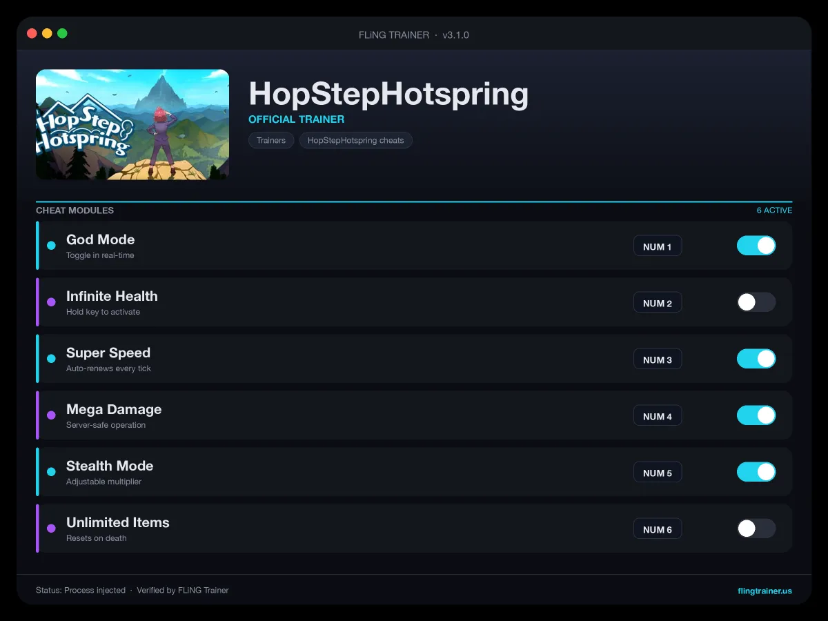 HopStepHotspring Trainer interface