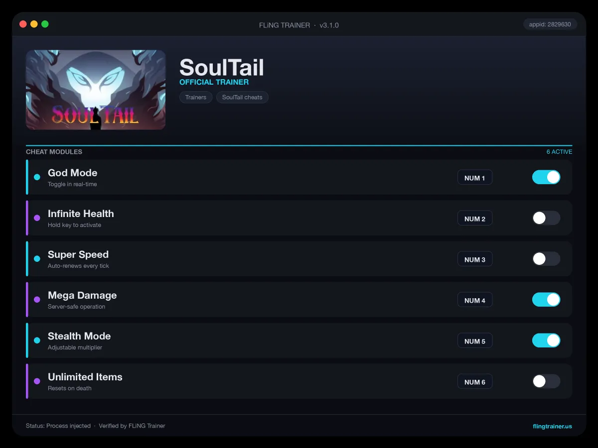 SoulTail Trainer interface