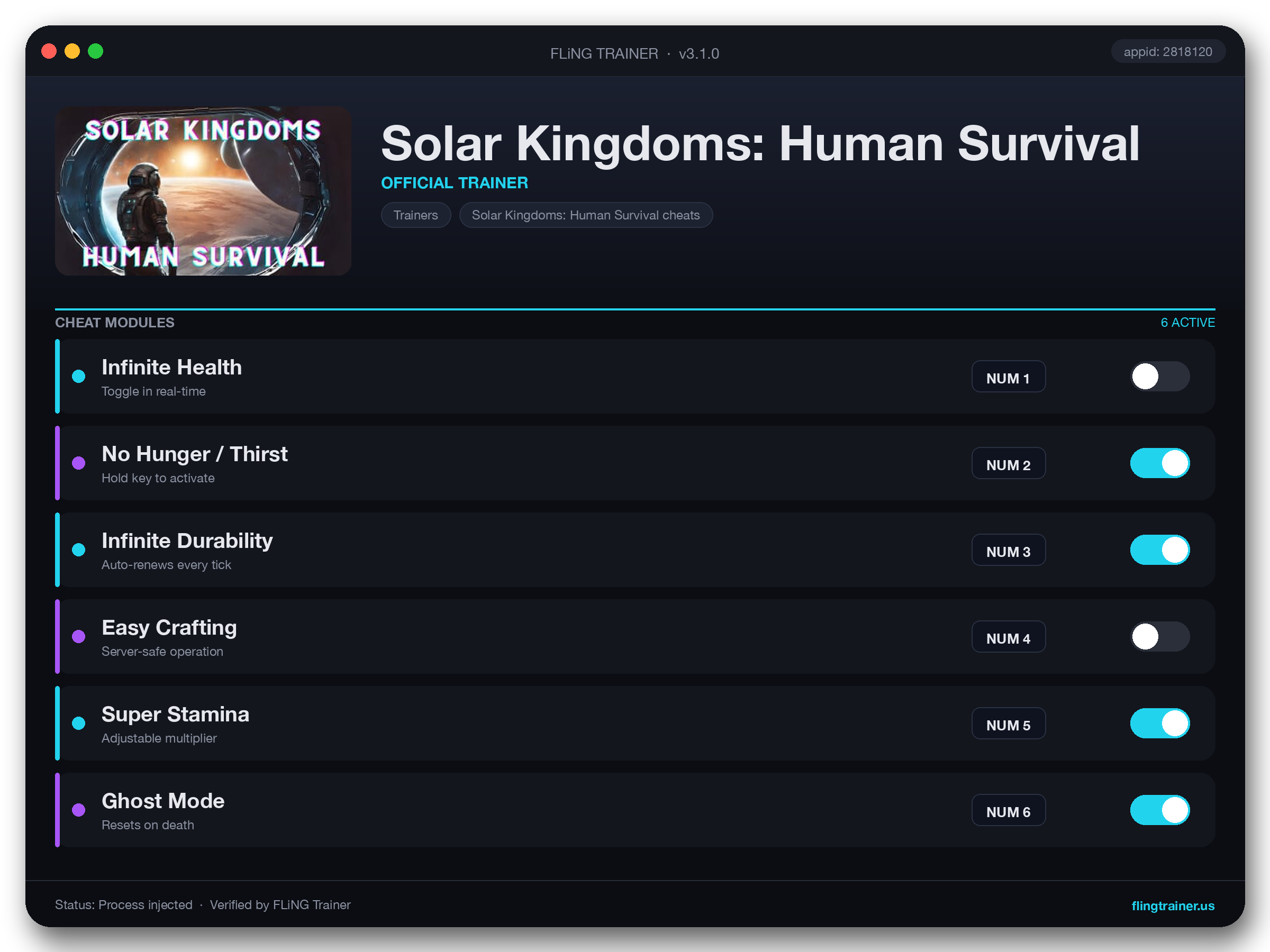 Solar Kingdoms: Human Survival Trainer interface
