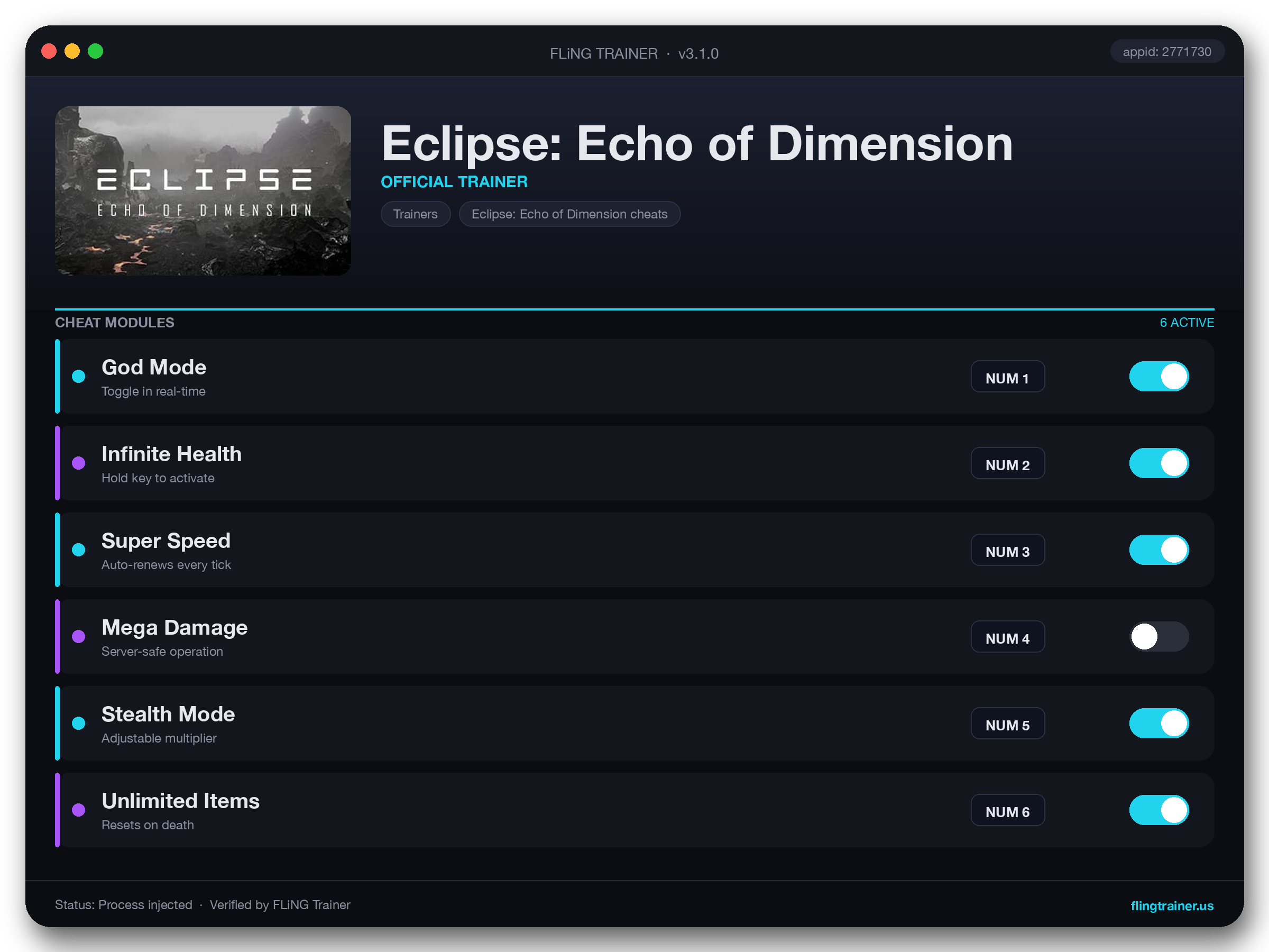 Eclipse: Echo of Dimension Trainer interface