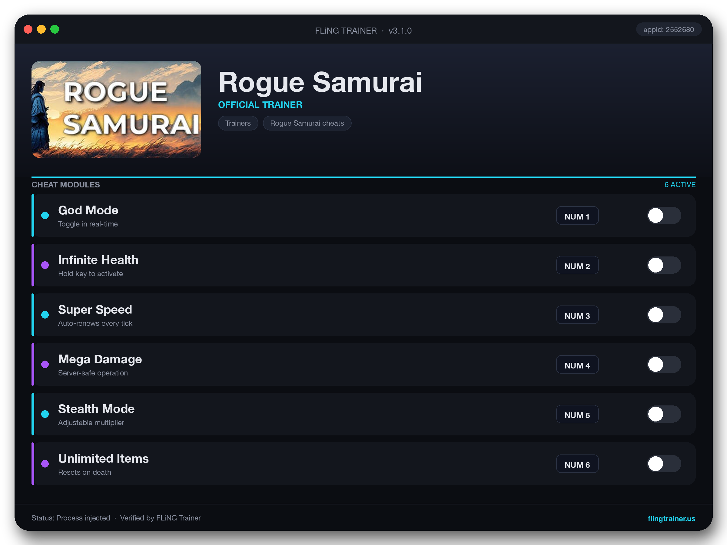 Rogue Samurai Trainer interface
