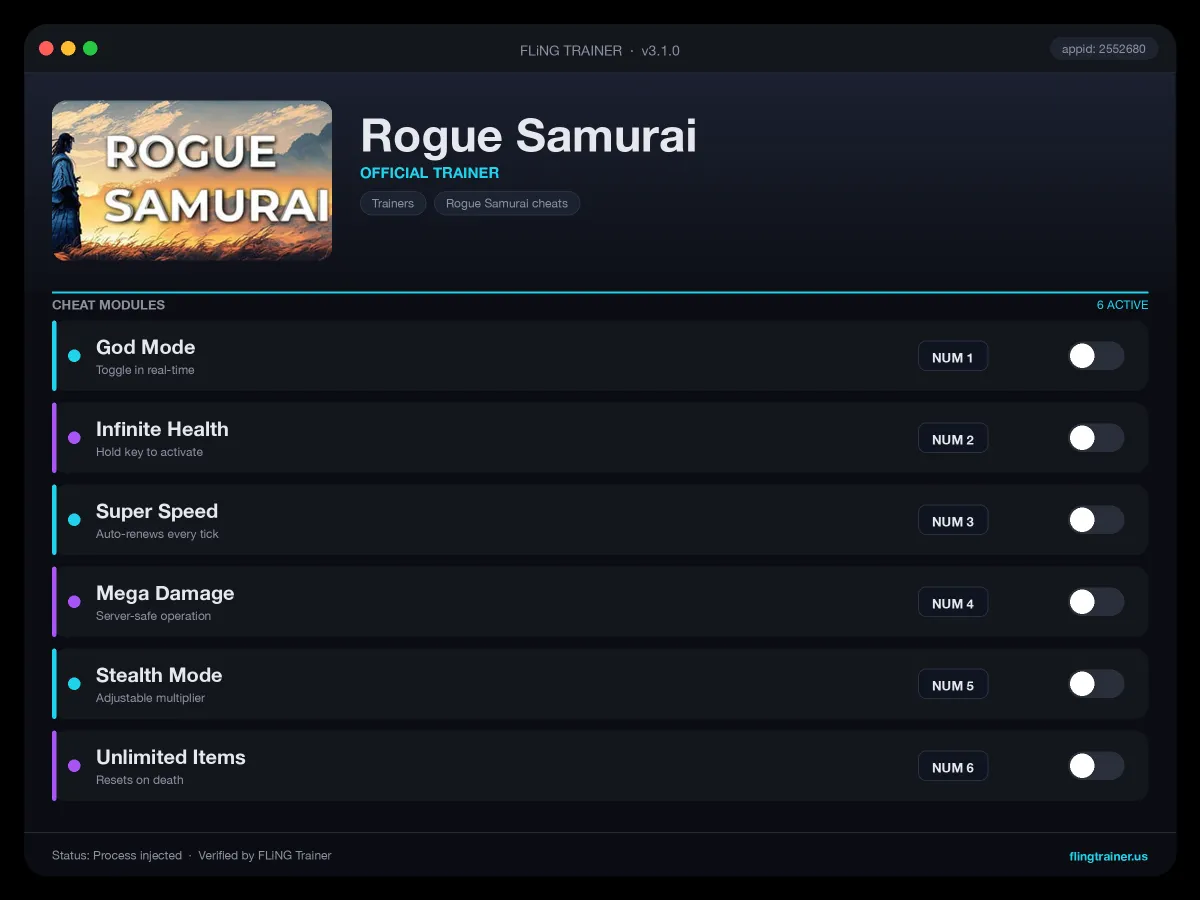Rogue Samurai Trainer interface