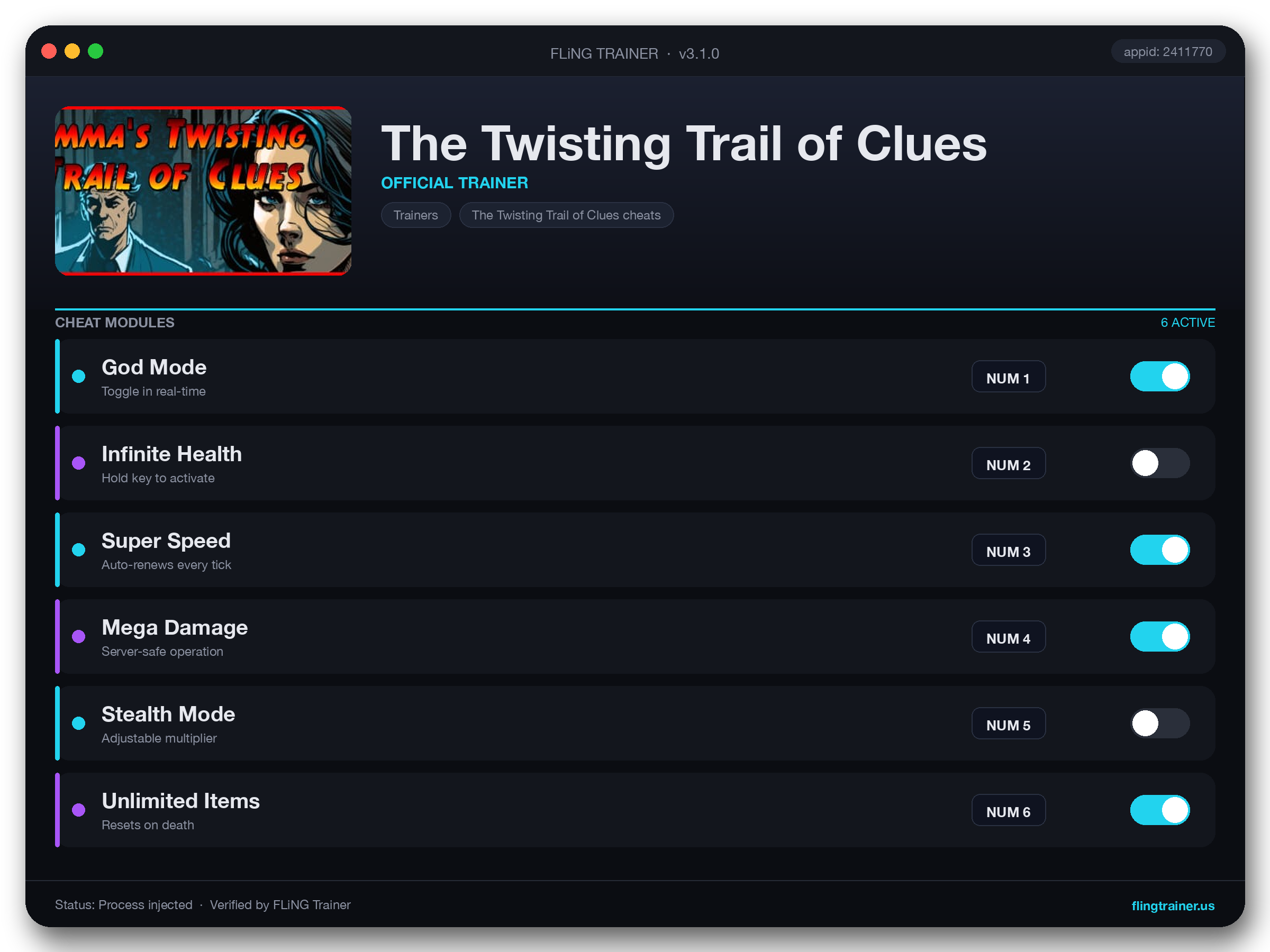 The Twisting Trail of Clues Trainer interface