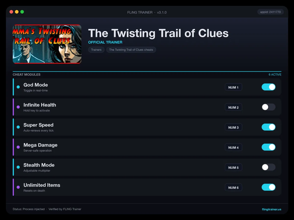 The Twisting Trail of Clues Trainer interface